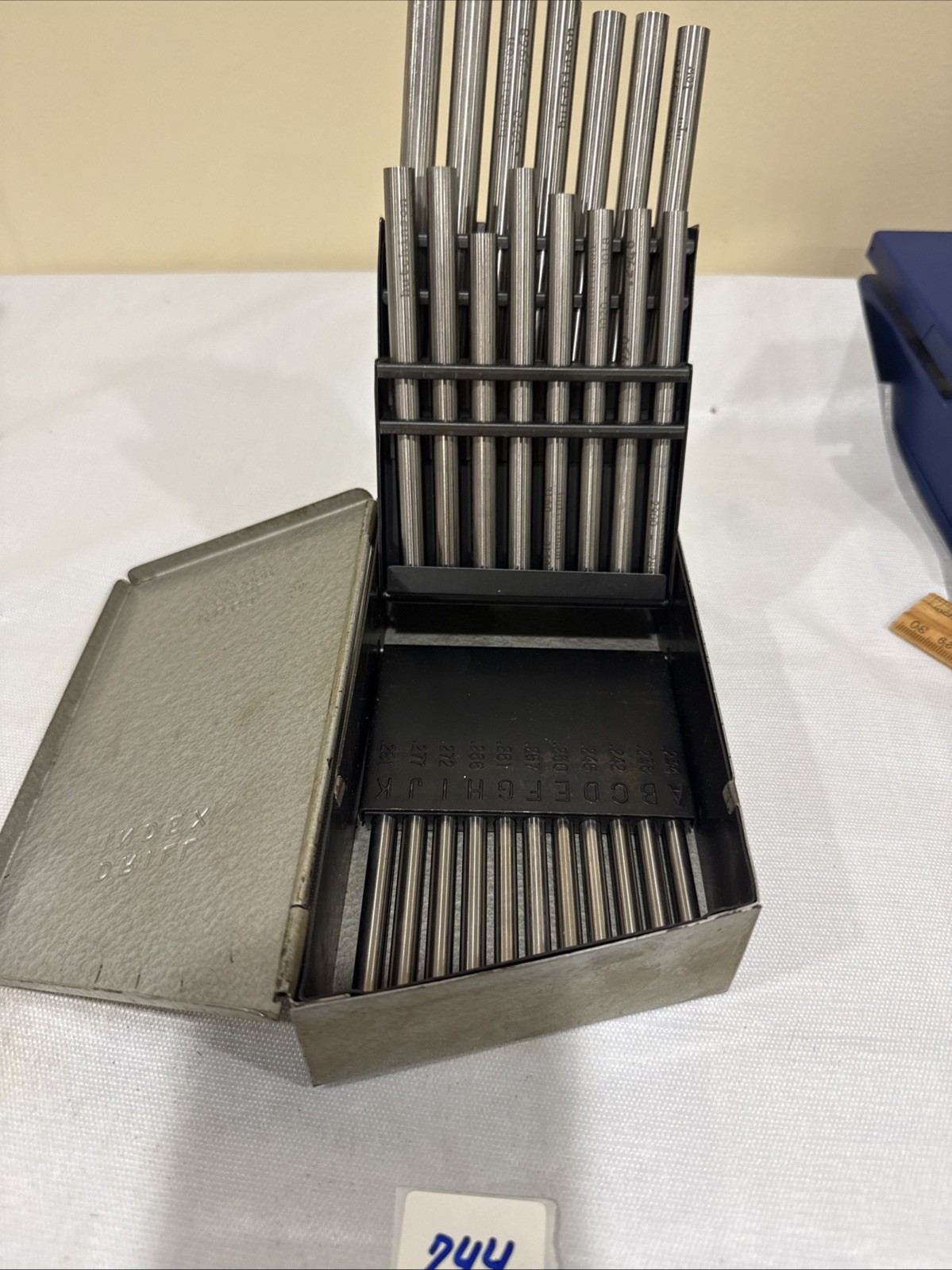 Vintage Letter Drill Index A-Z Metal Case w/ Drill Blanks Gauge Pins USA