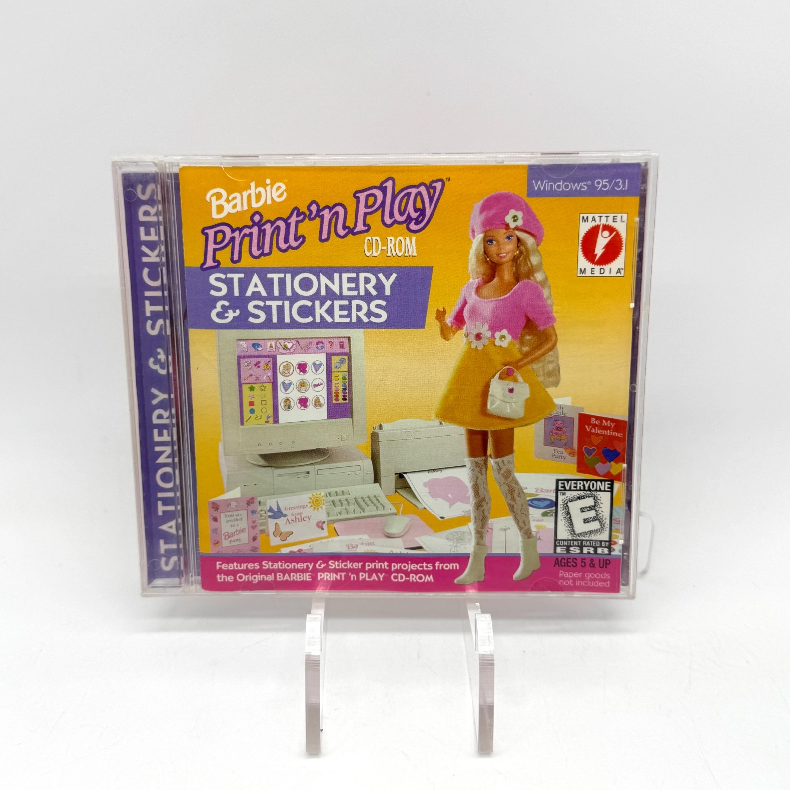 Barbie Print 'N Play Stationary Stickers PC Windows 95 / 3.1 Clean Disc CIB