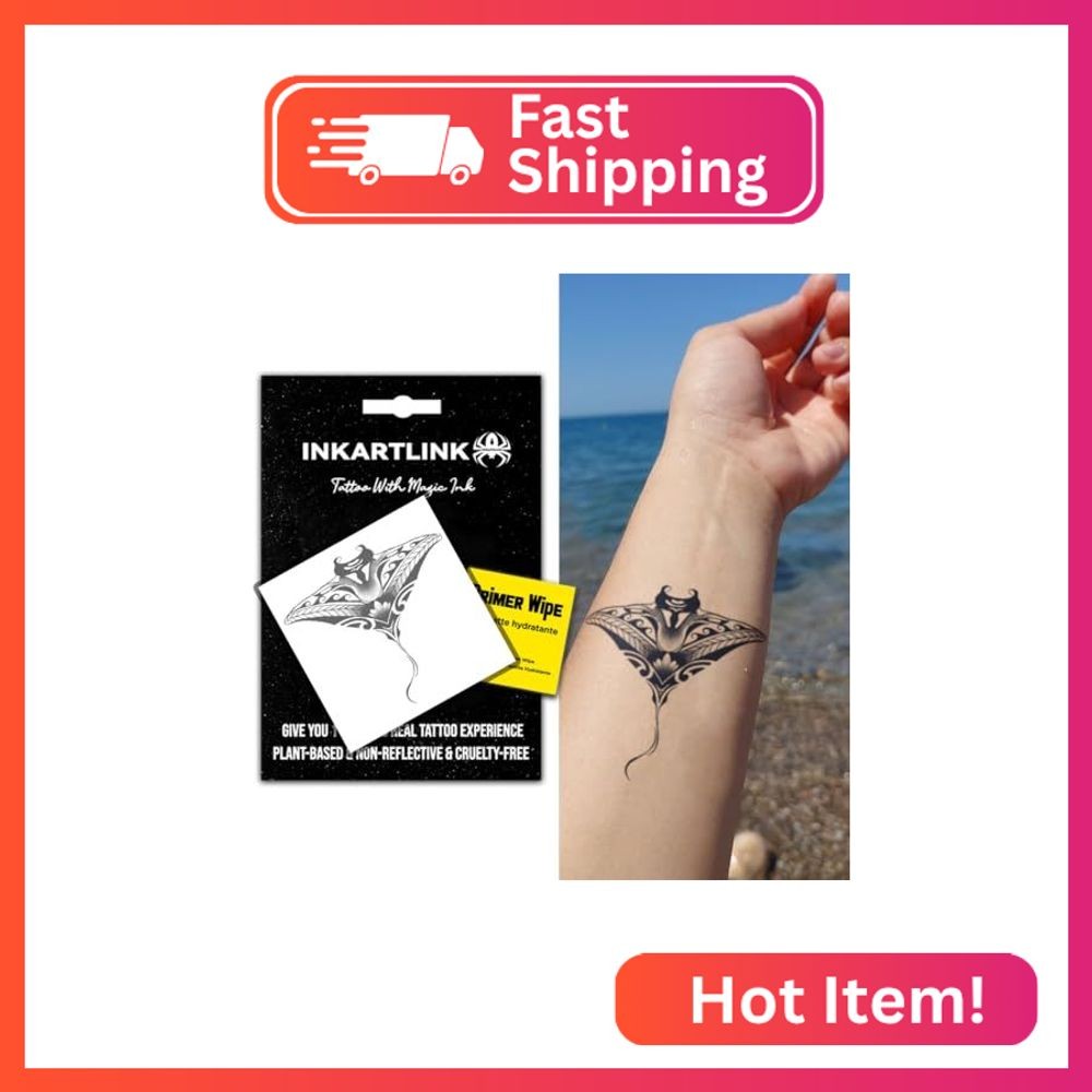 INKARTLINK Manta Ray Temporary Tattoos, Realistic Waterproof