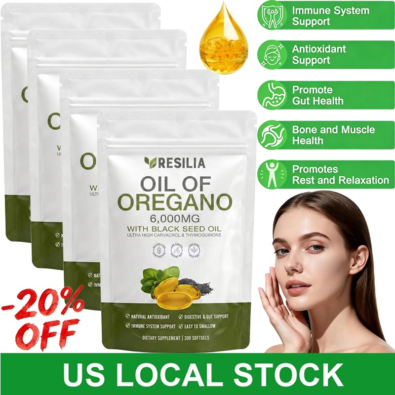 5PCS Resilia Oil of Oregano 6000mg with Black Seed Oil Softgels – 60 Capsules US