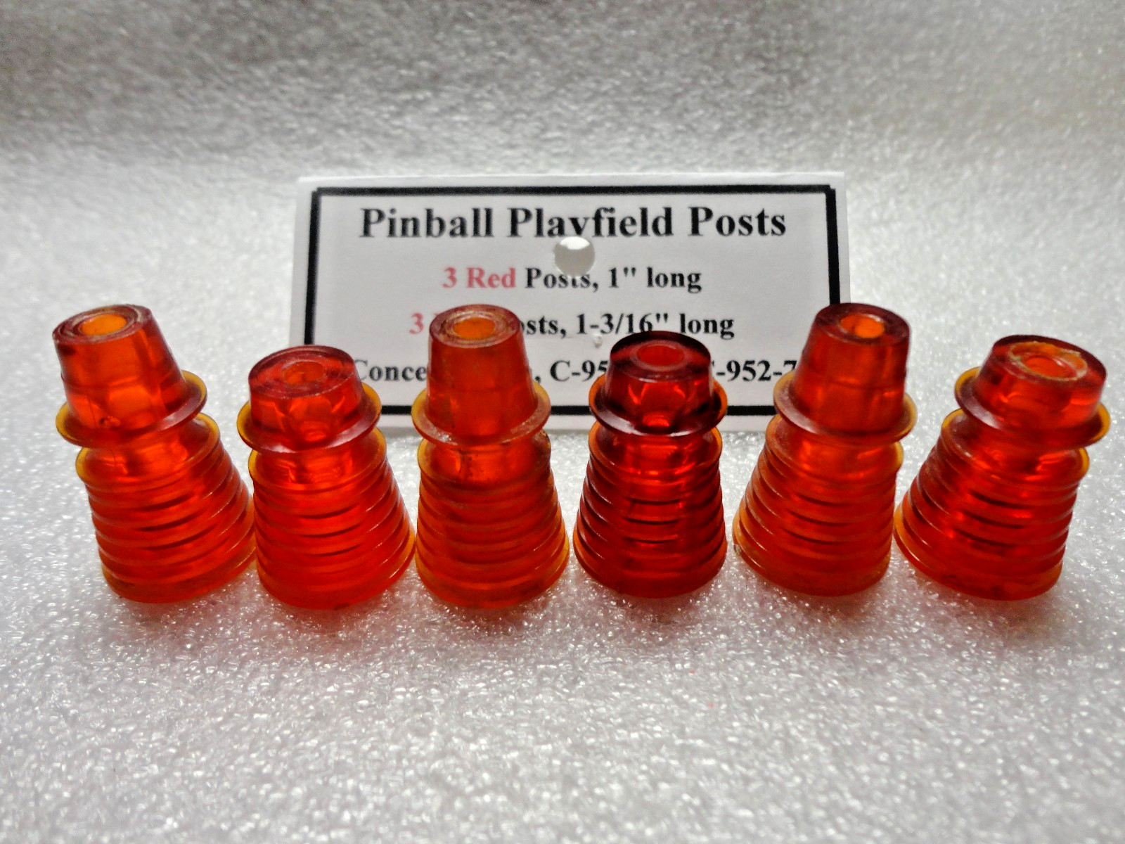 Pinball Playfield Posts, 3 Red 1" & 1-3/16" Tall, Concentric Fin Style, 6 pcs