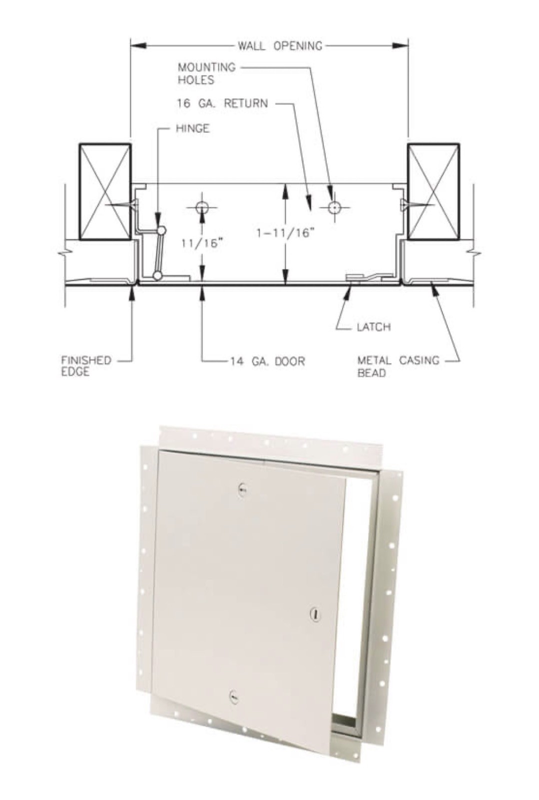 WB Doors DW 400 12x12 White Metal Hinged Drywall Inspection Access Door