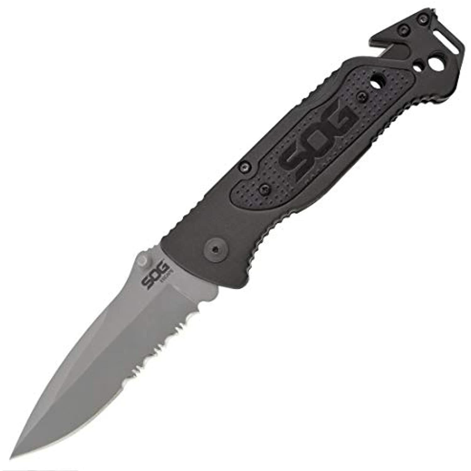 SOG Escape Tactical Folding Pocket Knife- 3.4 Inch Serrated Edge Blade Knife w/