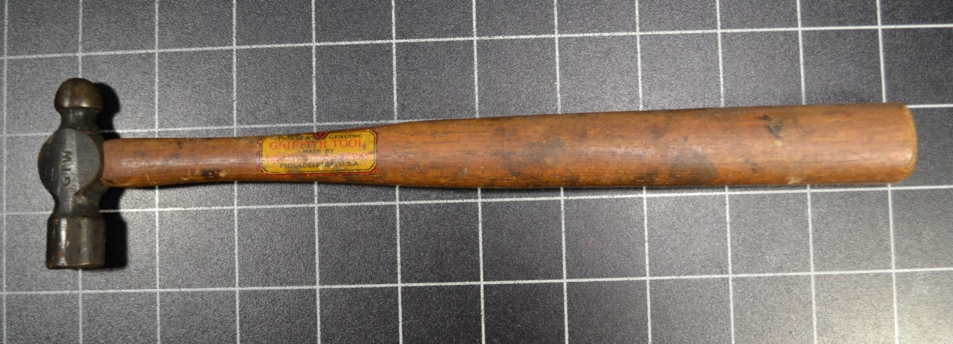 GRIFFITH TOOL WORKS - GTW - 4oz - BALL PEIN HAMMER -  ORIGINAL HANDLE WITH DECAL
