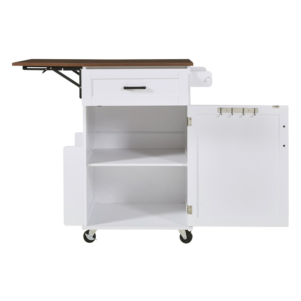 39.3" Farmhouse Kitchen Island with Drop Leaf, Kitchen Storage Island