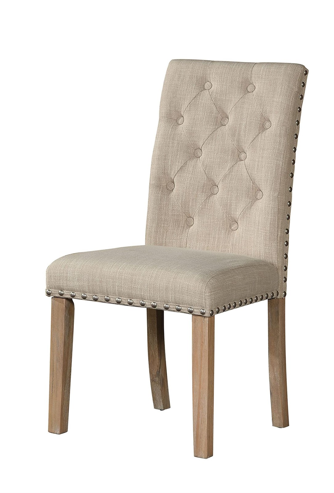 Rustic Natural Wood Dining Chairs (Set of 2) with Beige Linen Fabric
