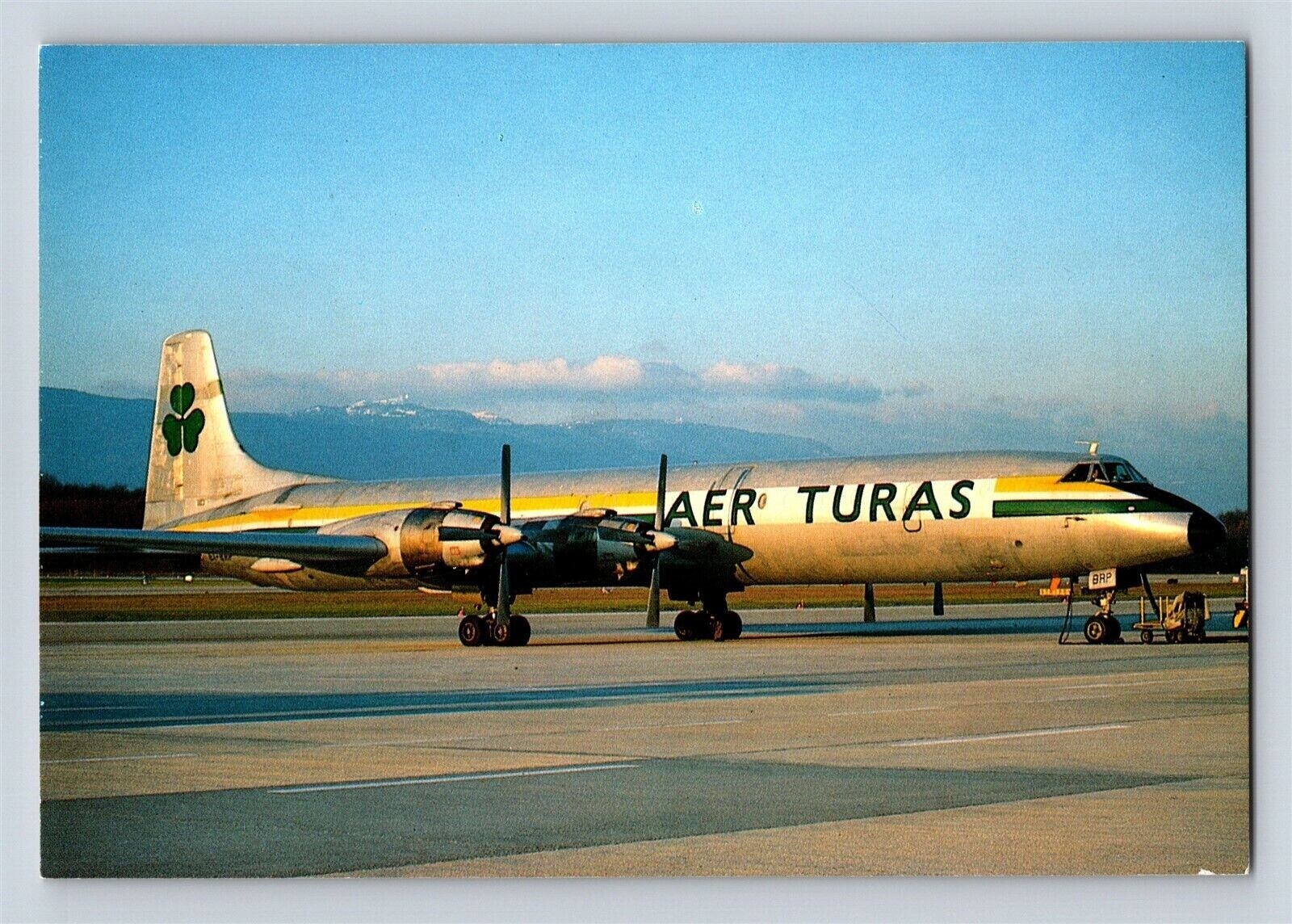 Aviation Airplane Postcard Aer Turas Airline Canadair CL 44J Ireland E6