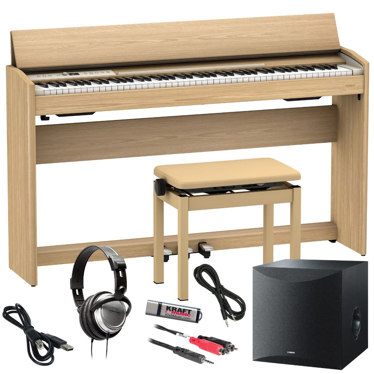 Roland F701 Digital Piano - Light Oak COMPLETE HOME BUNDLE PLUS