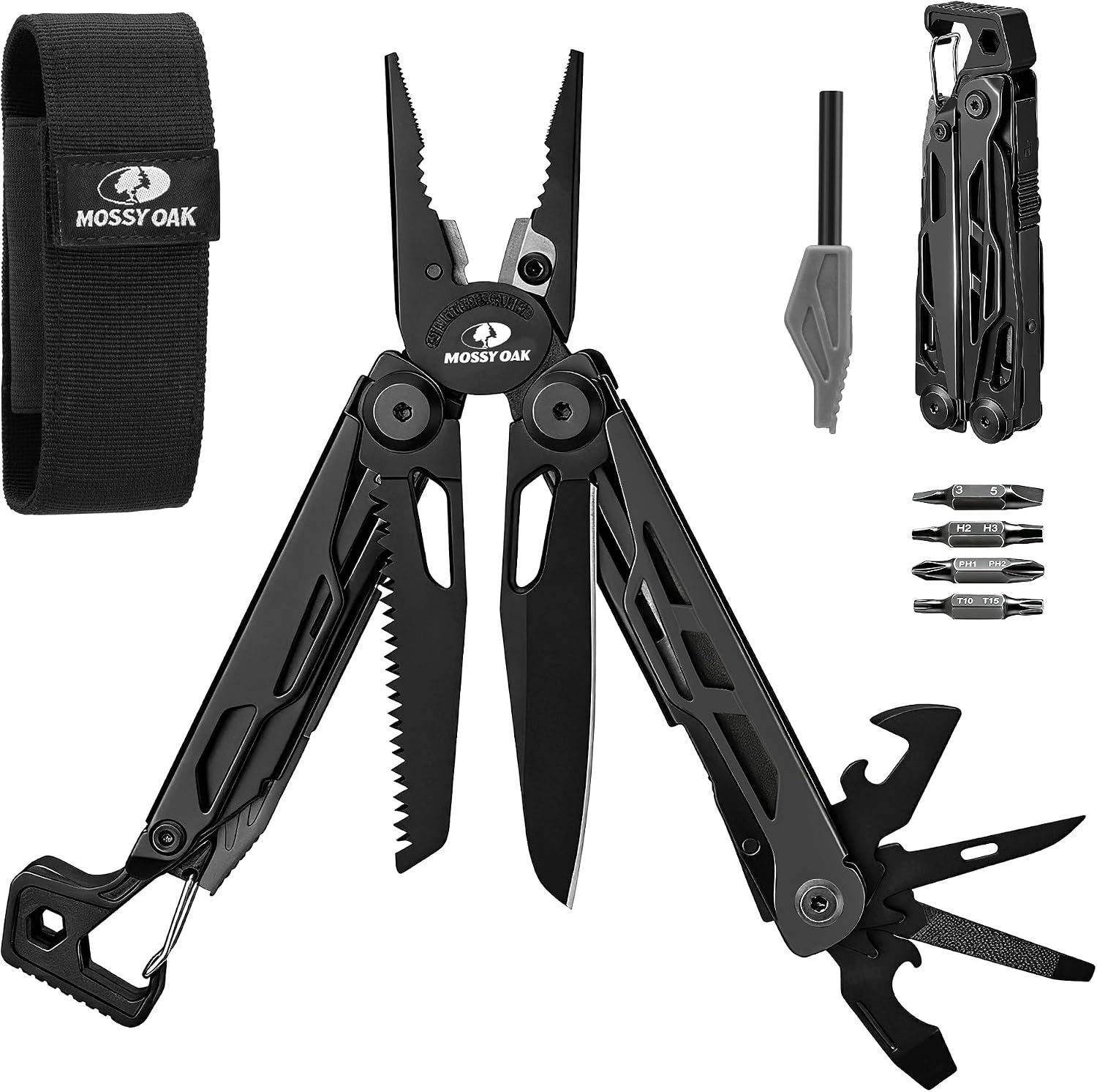 MOSSY OAK 27-In-1 Cnc-Machined Multitool Pliers Self-Locking | Includes Knife, F