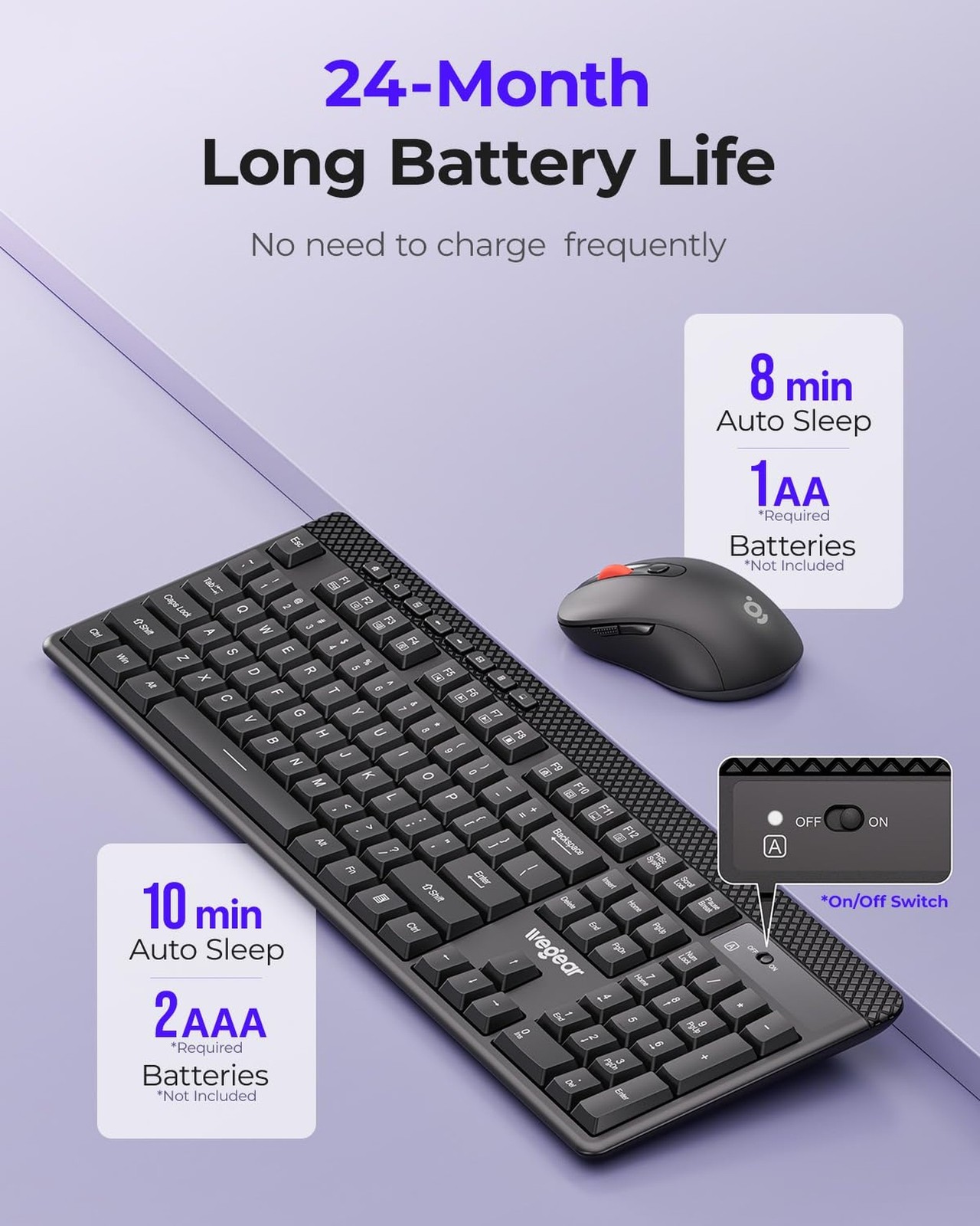 Wireless Keyboard and Mouse Combo, 5-Level Adjustable 4000 DPI Mouse, Quiet 2...