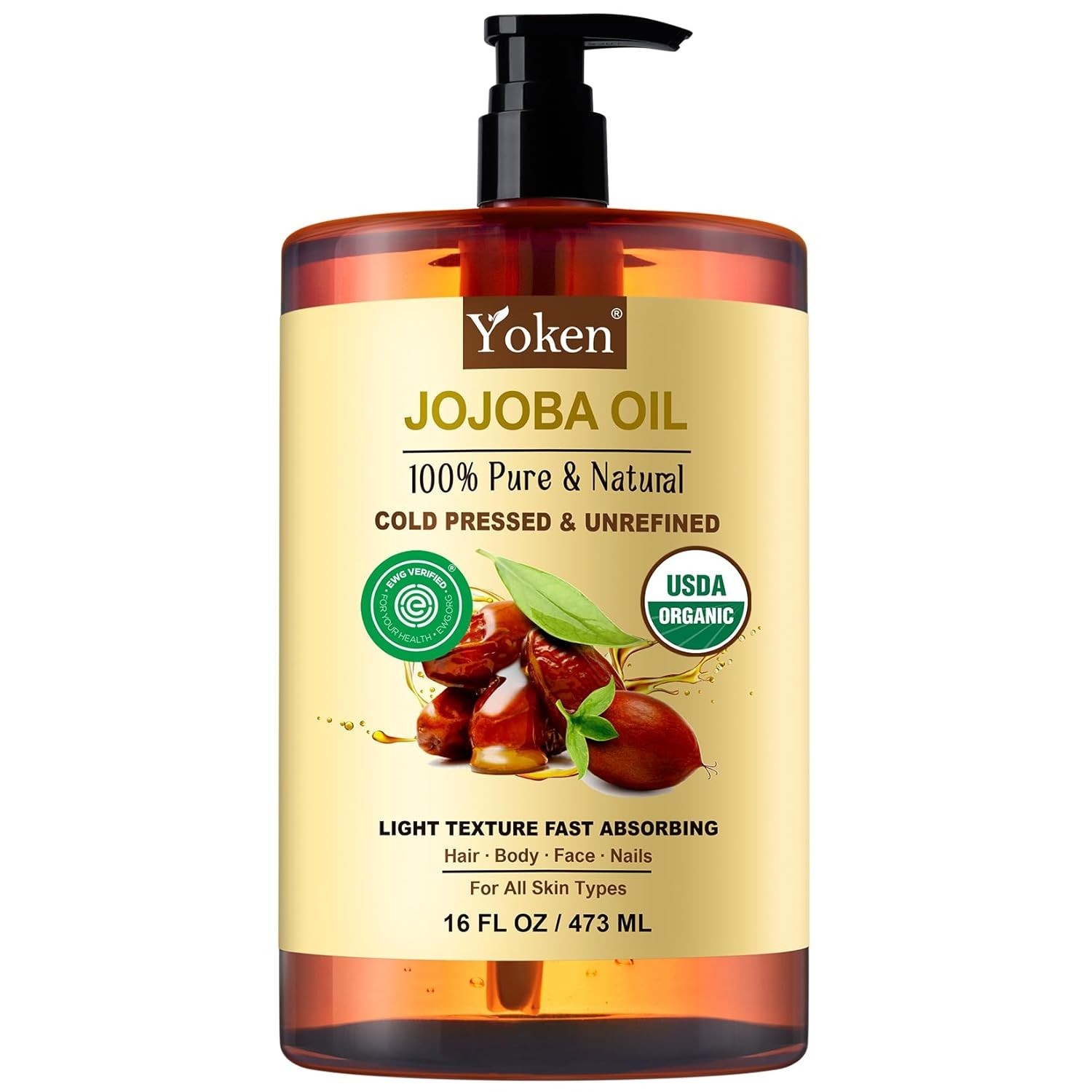 Jojoba Oil Organic USDA Certified 16 fl oz, 100% Natural Jojoba Oil for Hair .