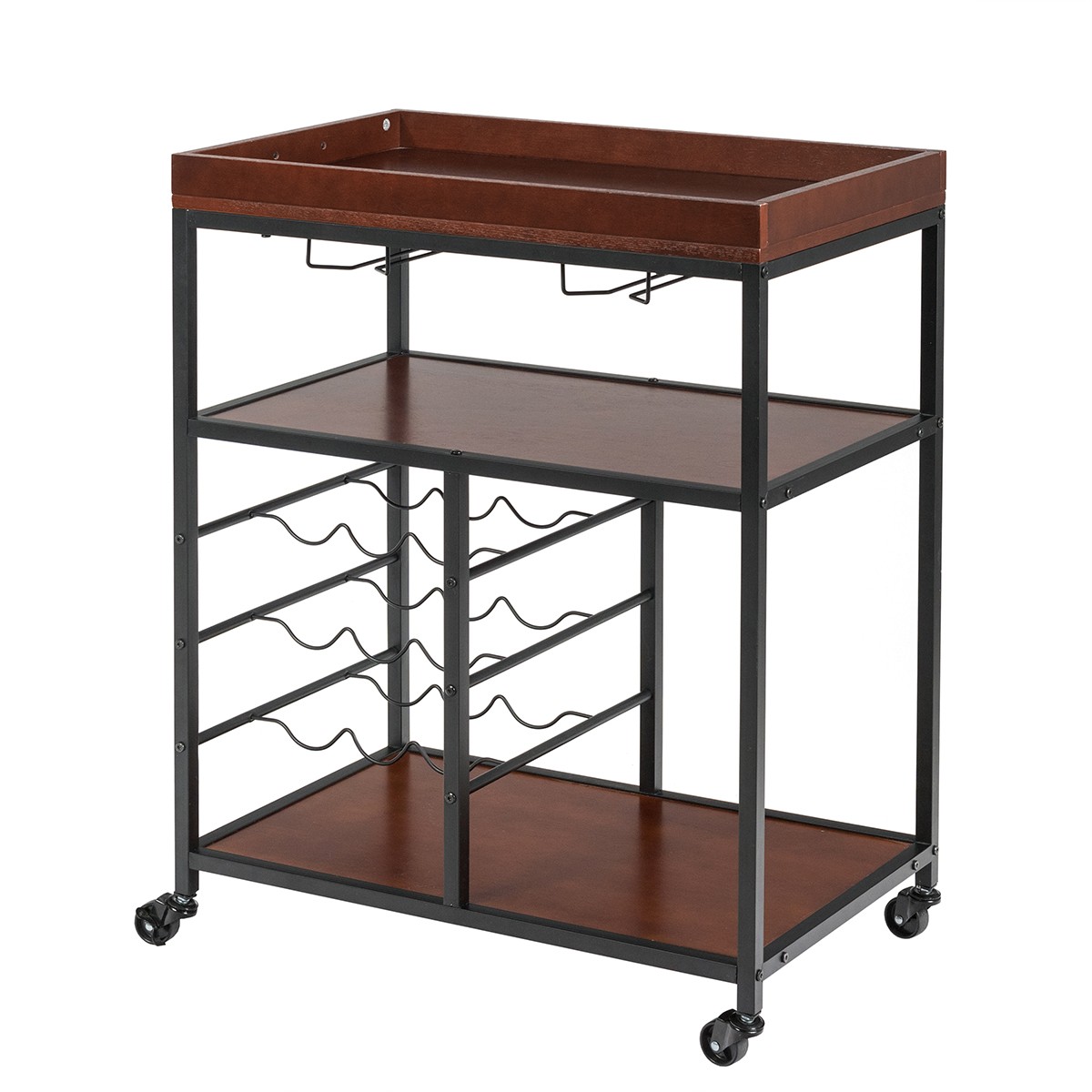3 Tier Kitchen Trolley Cart Storage Shelf Utility Bar Serving Cart Wine Rack