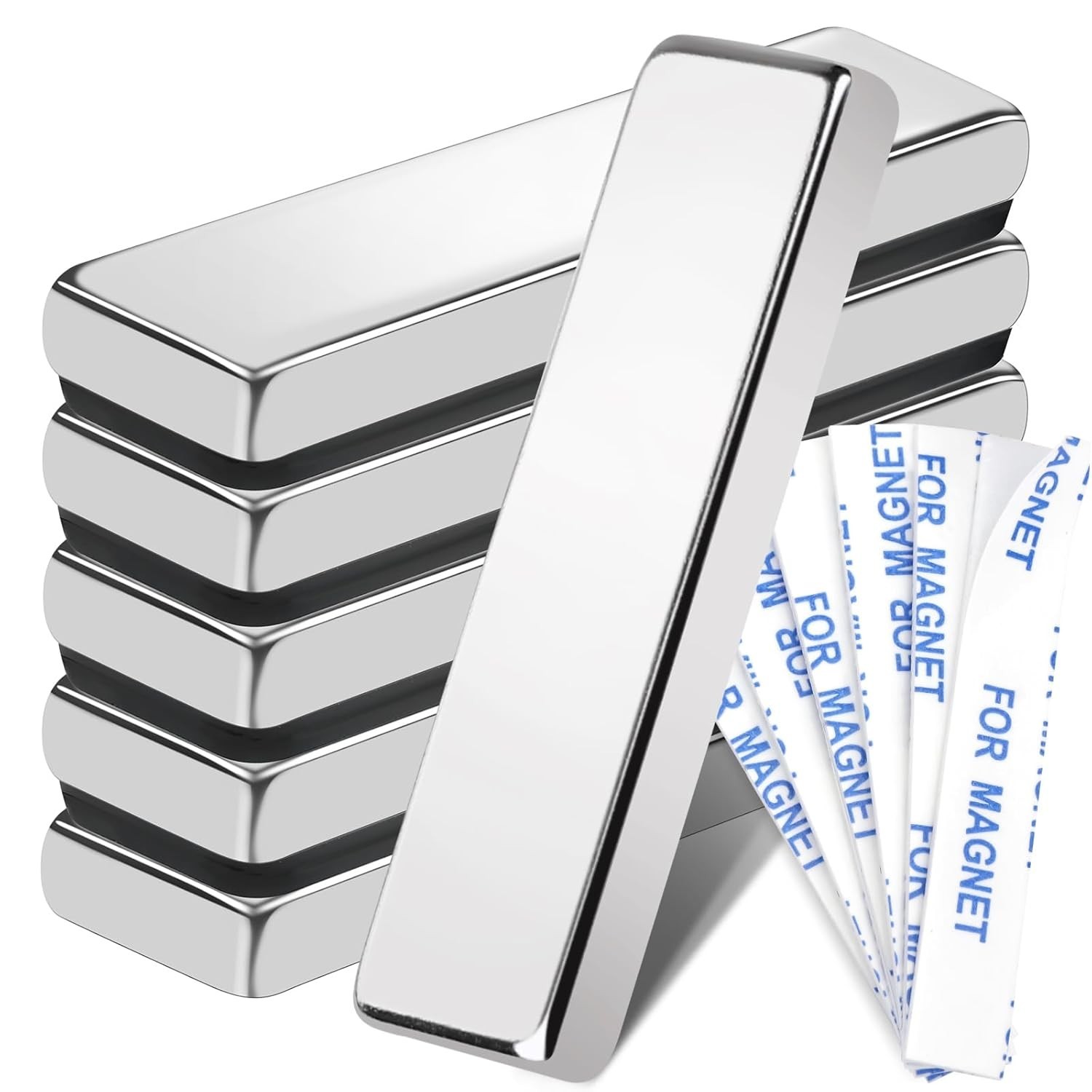 Strong Magnets Bar, 6 Pack Heavy Duty Magnetic Strips with Adhesive Backing, Pow