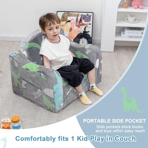 Comfy Toddler Chair and Couch for Kids with Blanket,2-in-1 Soft Dark Gray