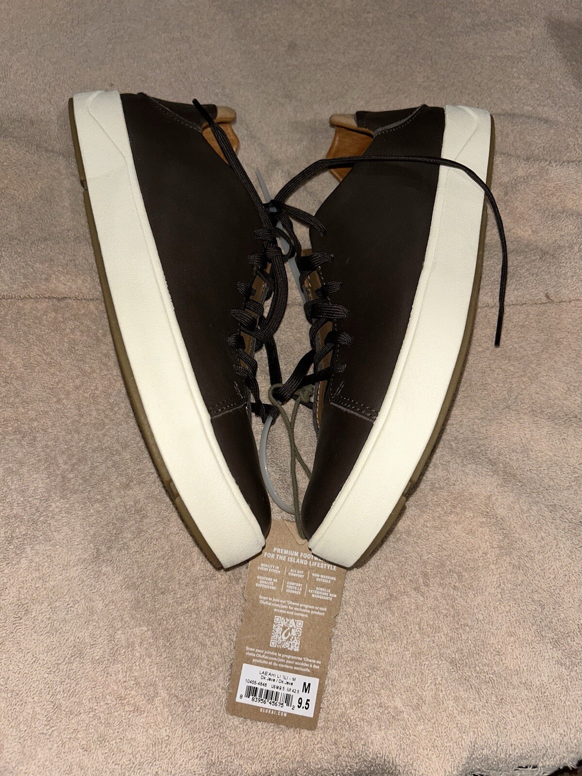 OLUKAI MENS LAE’AHI LI’ILI LEATHER SHOES SIZE 9.5 DARK BROWN NEW