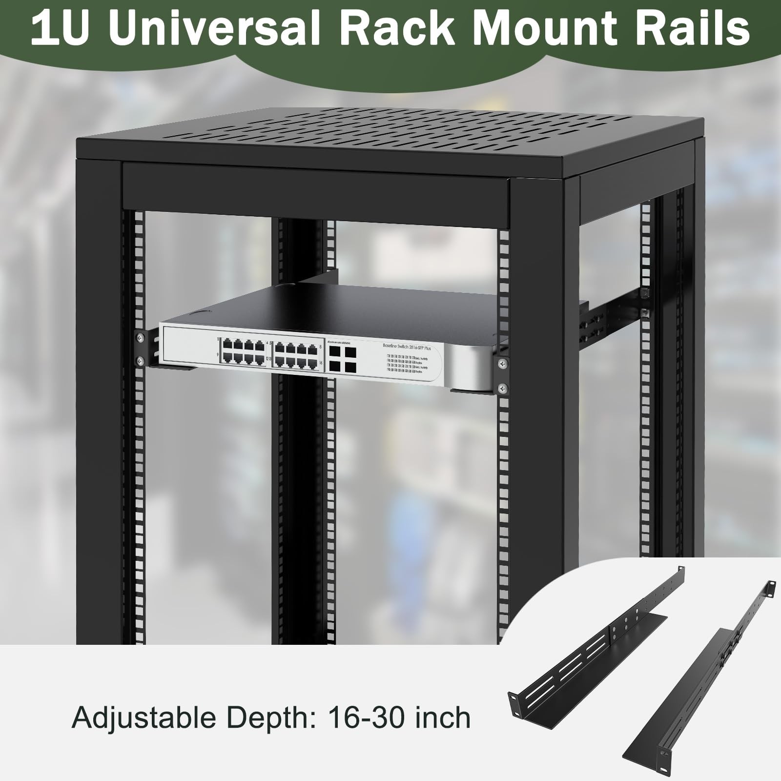 FOROIRON 1U Universal Rack Mount Rails 4-Post Server Shelf 1 Pack, Black