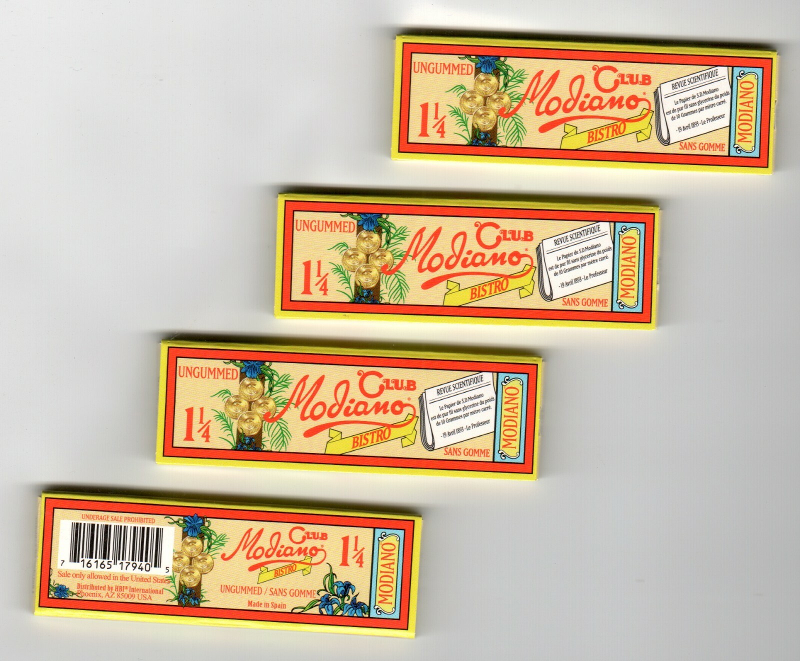 4X Packs of CLUB MODIANO ROLLING PAPERS 1 1/4 SIZE UNGUMMED 32 LEAVES PER PACK