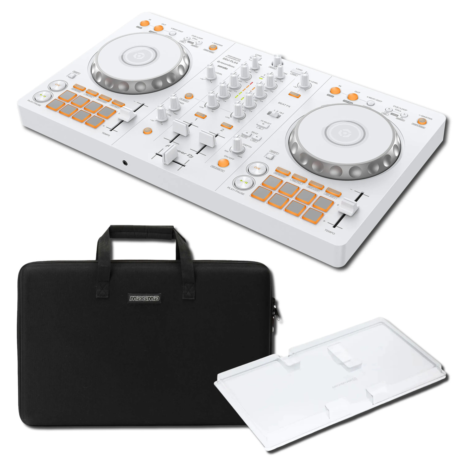 Pioneer DJ DDJ-FLX4-W 2-Channel DJ Controller (White) with Decksaver DSLE-PC-DDJ