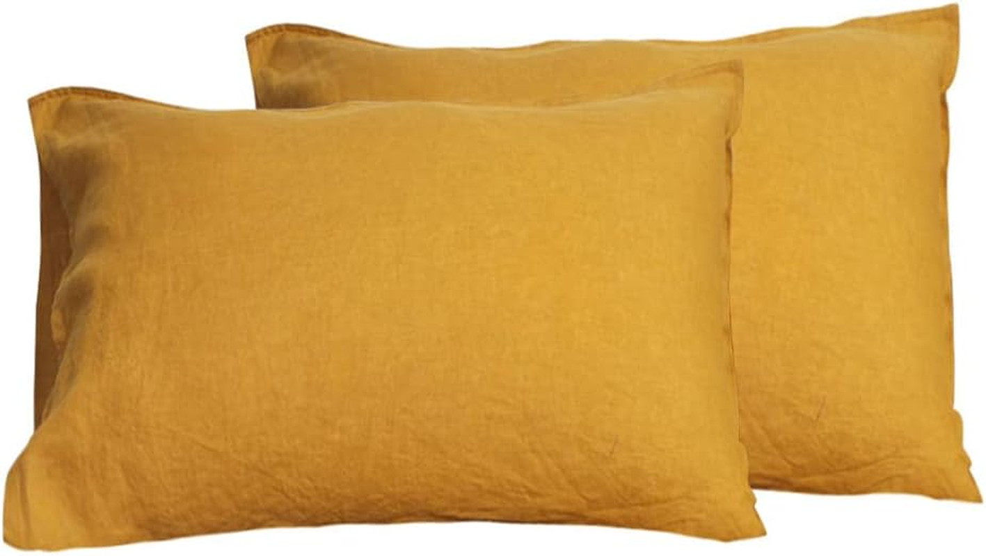 100% Organic Linen Pillowcases Set of 2-20"x30"Standard Size,French Natural Flax