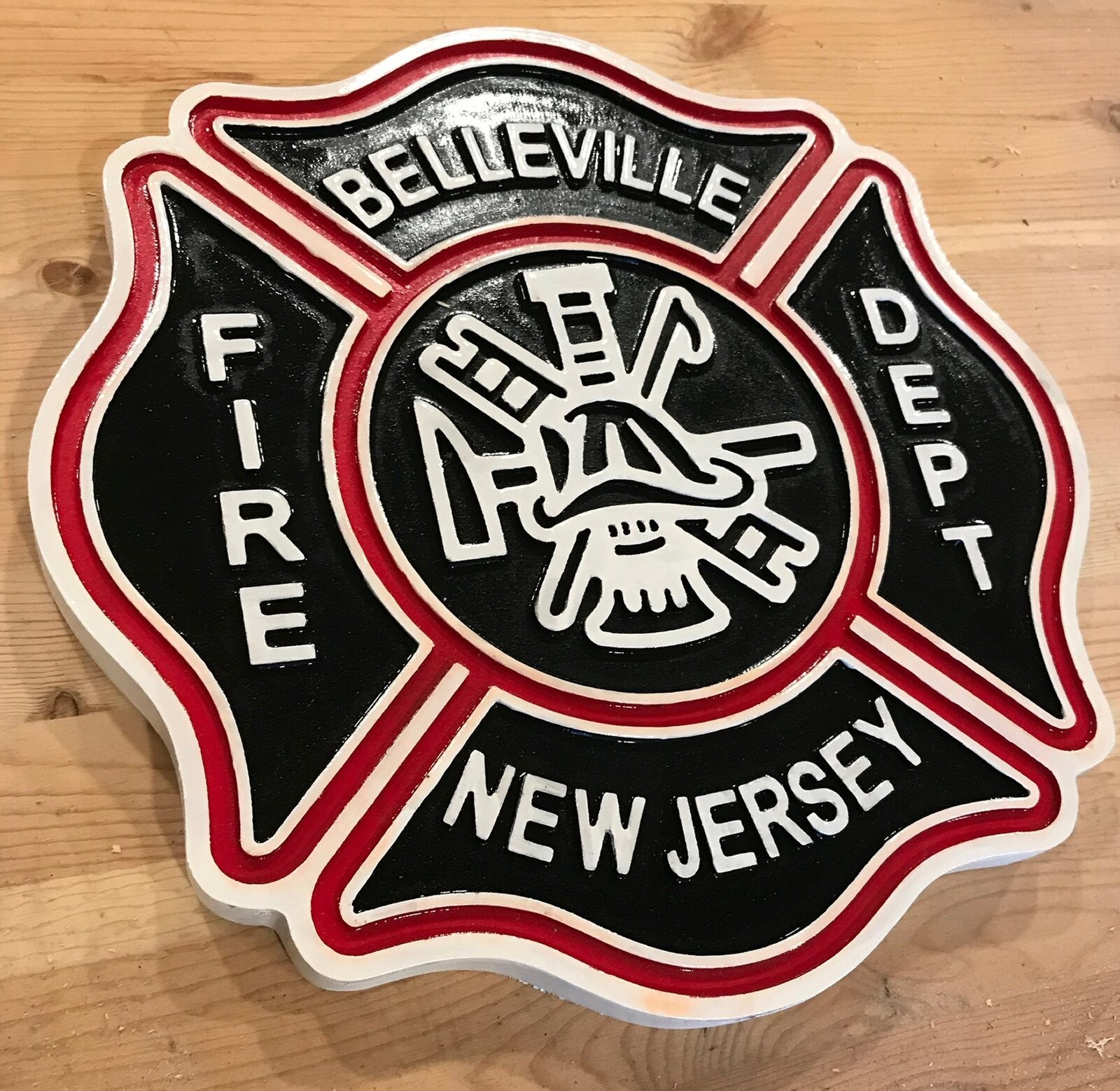 Fire Department Belleville New Jersey 3D routed wood patch sign Custom