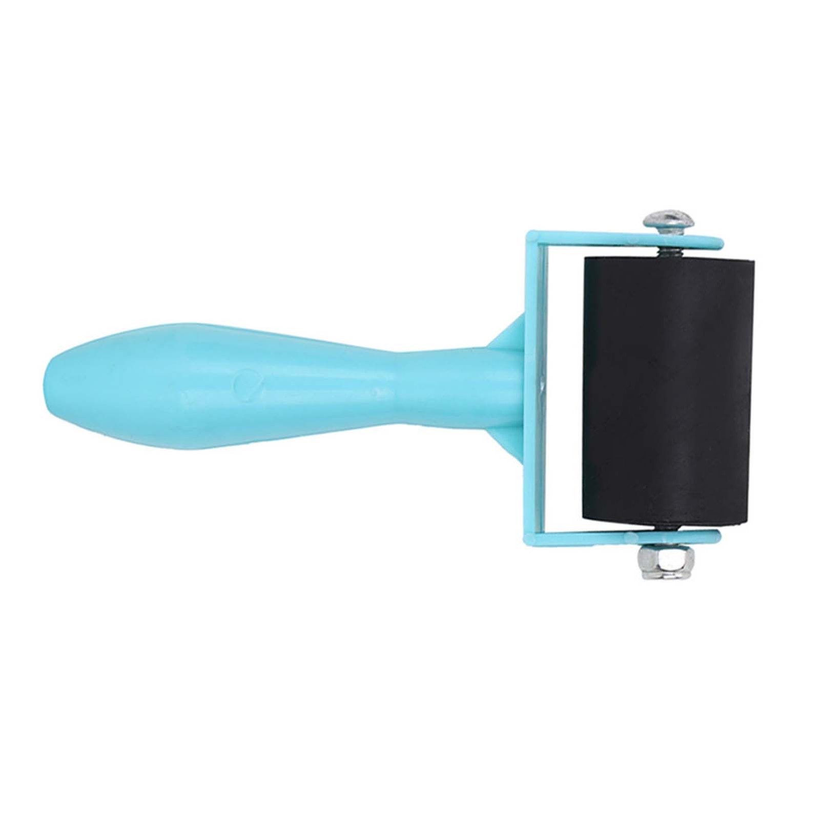 (Blue)3.5cm Plastic Handle Printmaking Brayer Ink Painting Rubber Roller Art