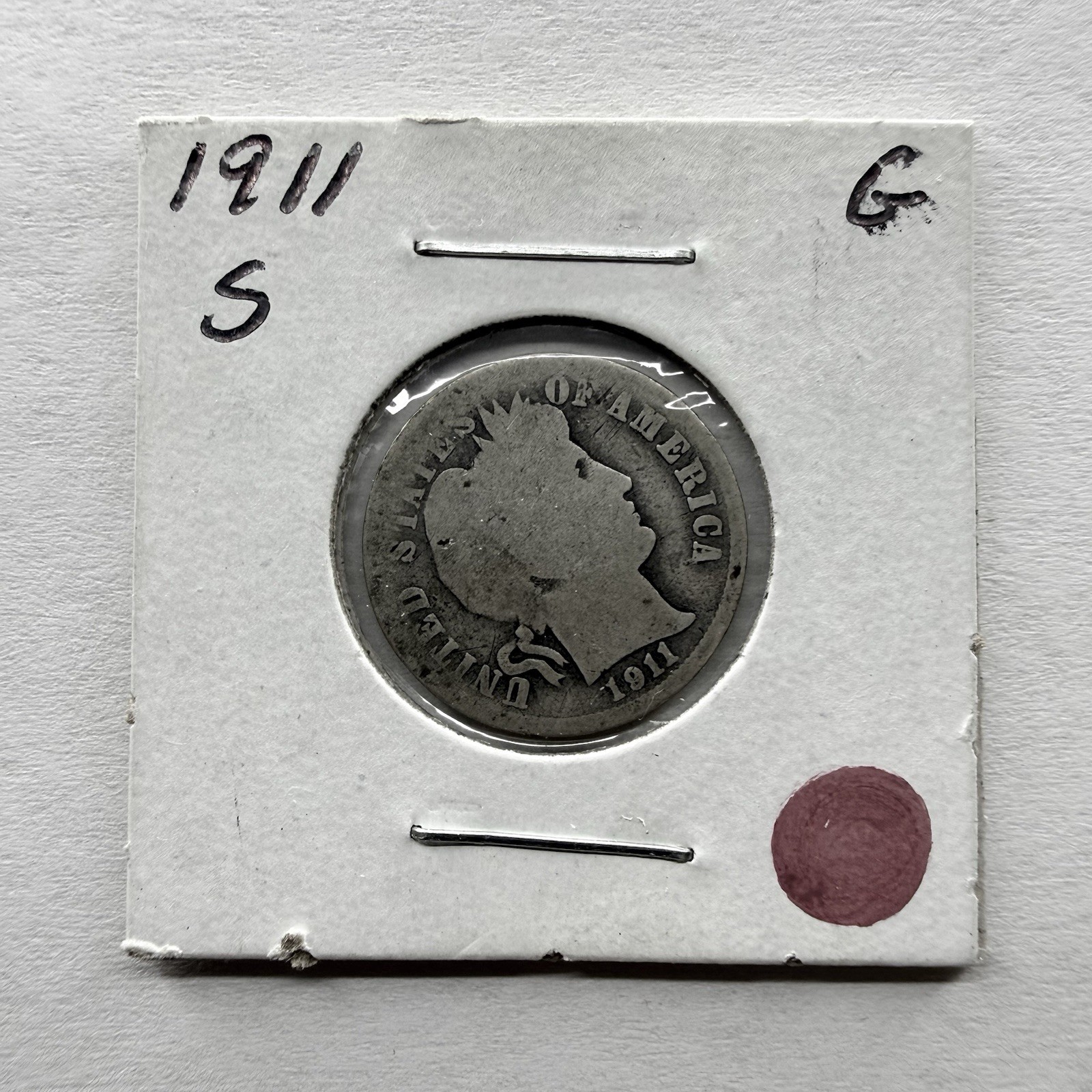 1911-S Barber Dime 10C SILVER - Good (G)