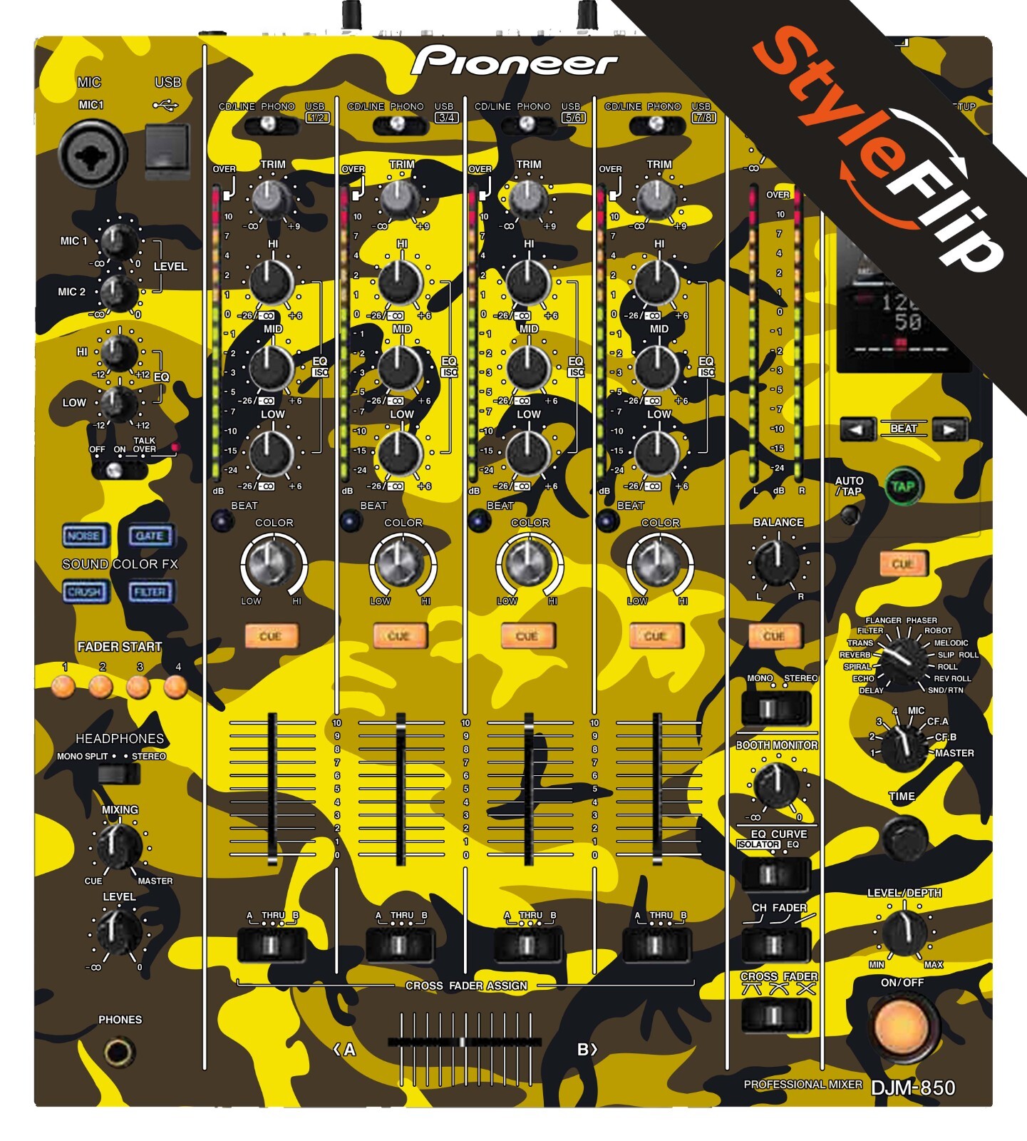 Pioneer DJM-850 | Yellow Camo | Protective Decal | StyleFlip Skins