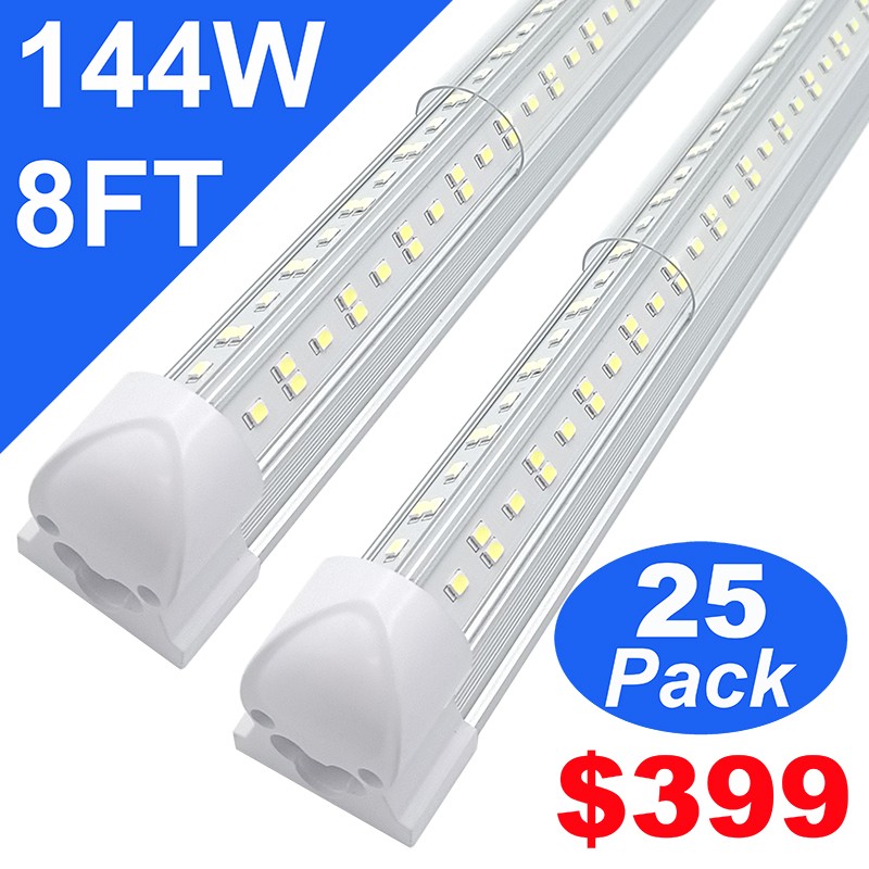 25 Pack Linkable 8FT Shop Lights T8 Integrated Led Tube Light 144W 18000Lm 6500K