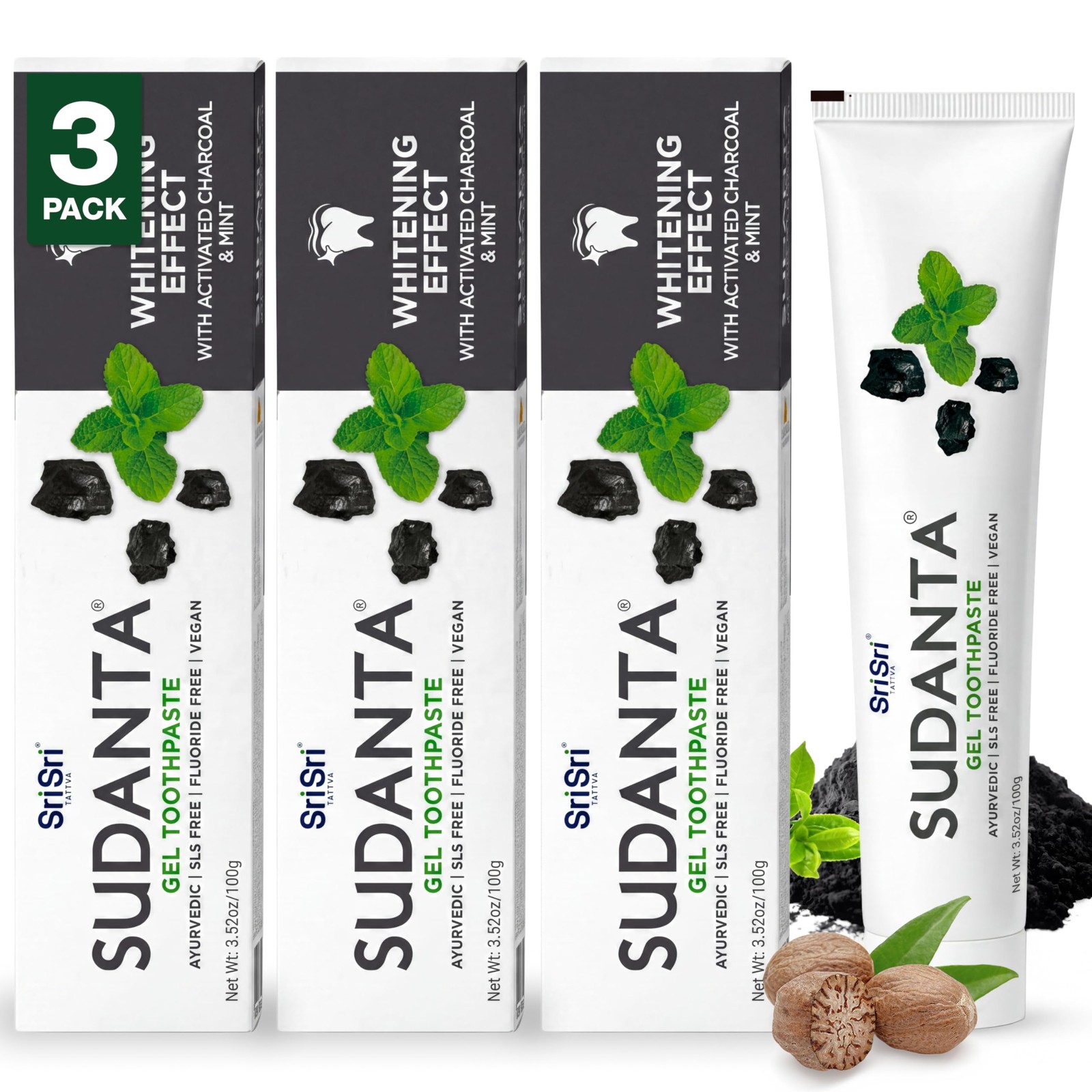 Sri Sri Tattva Charcoal Toothpaste Gel - SLS, Fluoride Free Herbal Toothpaste...
