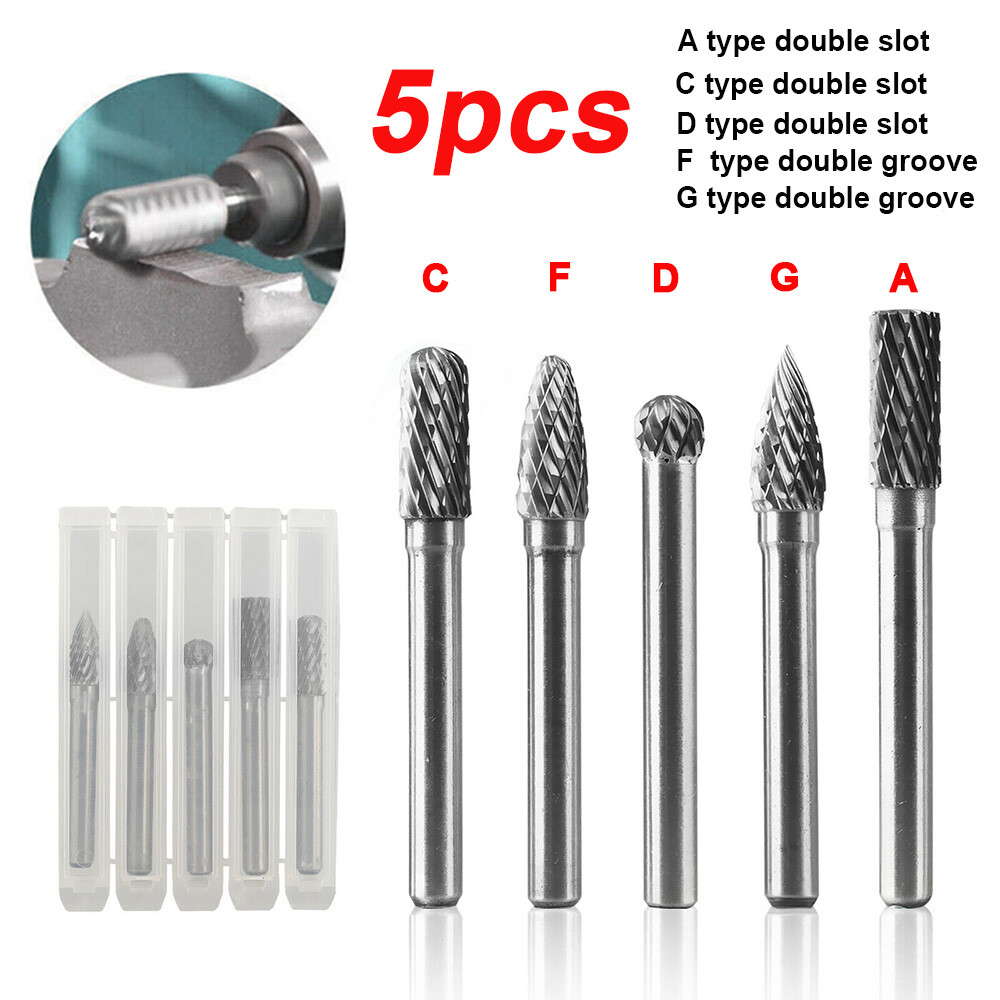 5x Rotary Burr Set Head Tungsten Carbide Burrs 1/4'' Shank Die Grinder Bit Tool