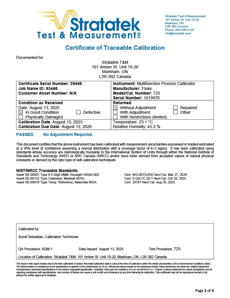 Fluke 725 Multifunction Process Calibrator - NIST Calibrated with Data