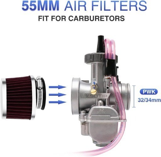 2PCS Motorcycle Air Filter Universal 55MM Replacement Engine F Size: 2PCS-55MM