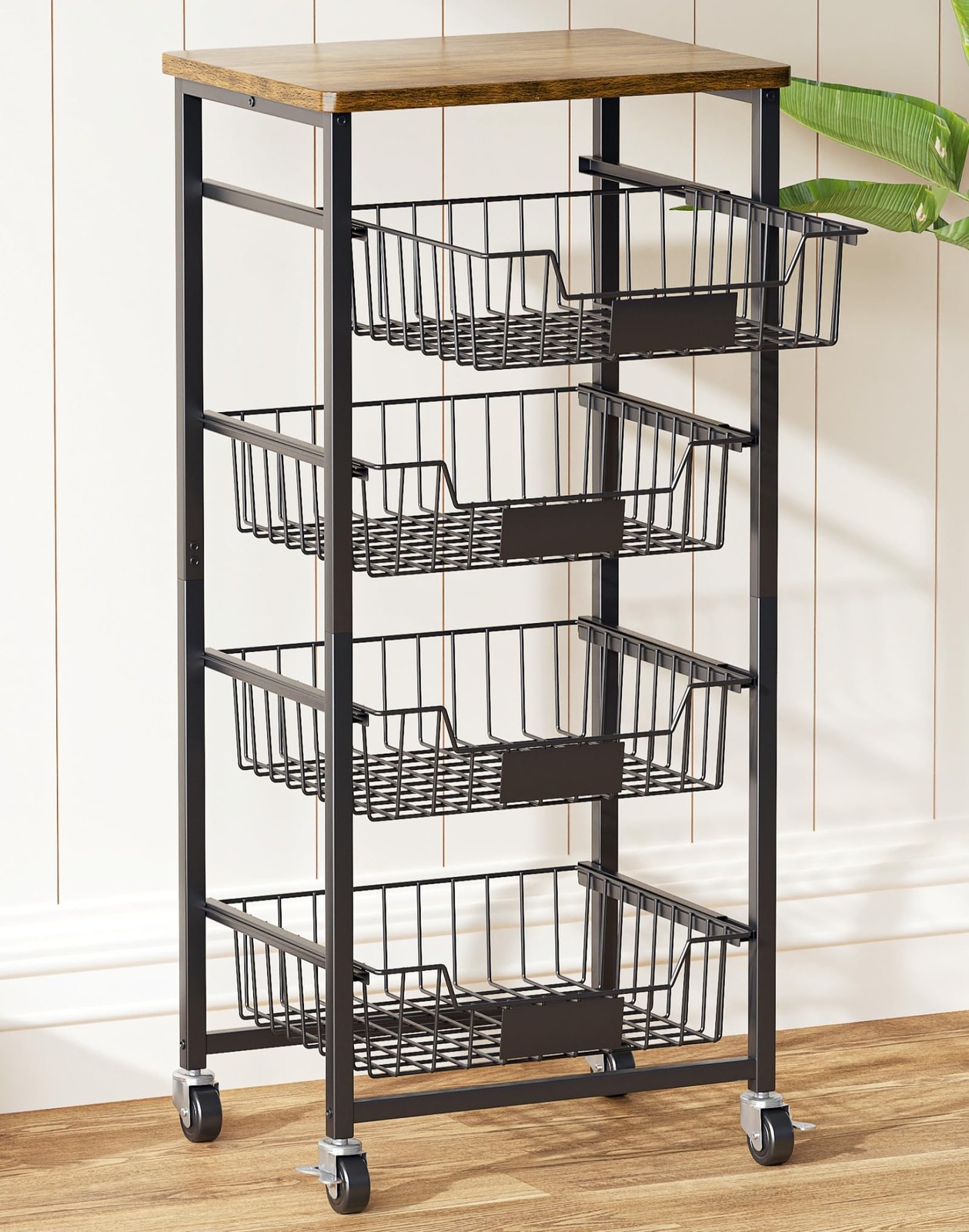 Fruit Basket, 5-Tier Utility Kitchen Organizer and Storage Cart with Pull-Out...