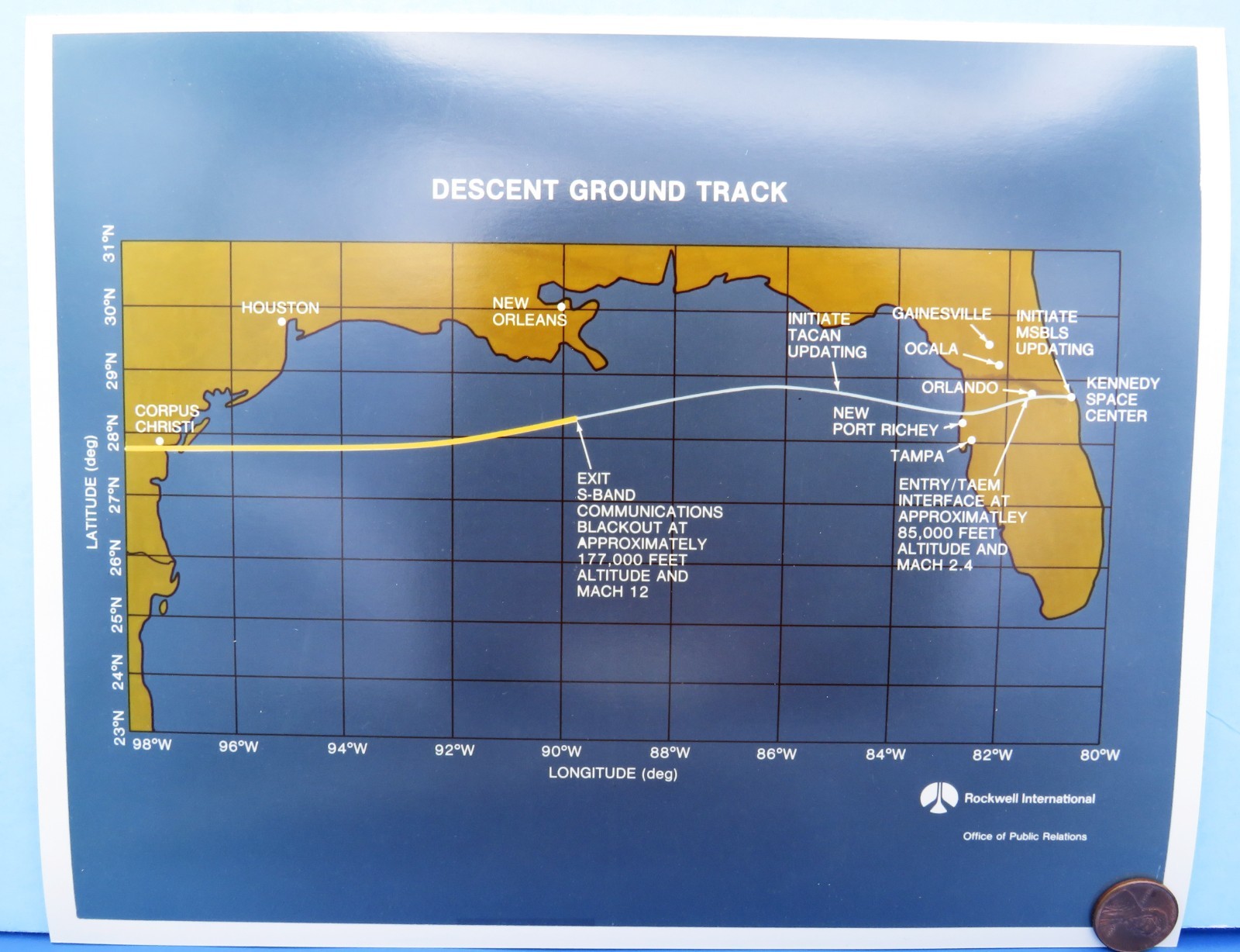 NASA PHOTO '80s vtg Rockwell International Space Shuttle Descent Ground Track