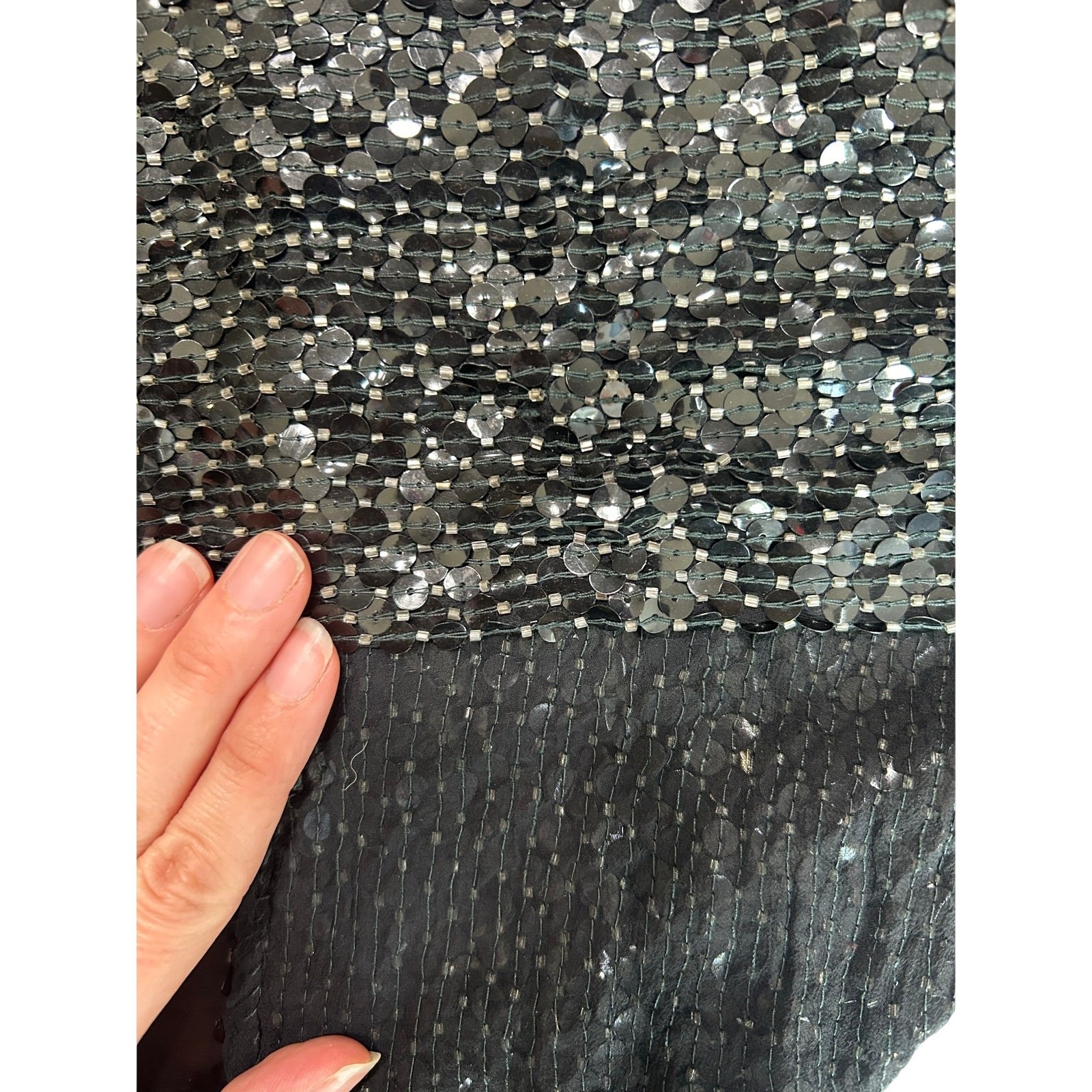 Vtg Clear Bead Sequin Neck Scarf- prom- formal Glam showgirl Disco- 50x8.5"