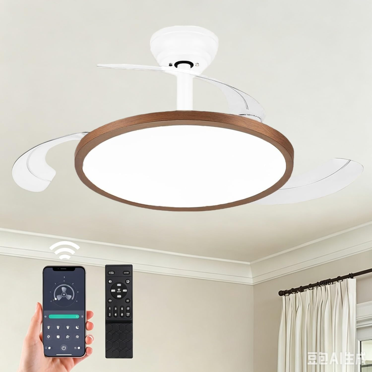 48 Inch Retractable Ceiling Fan with Lights, Fandelier Ceiling Fan for Bedroom L