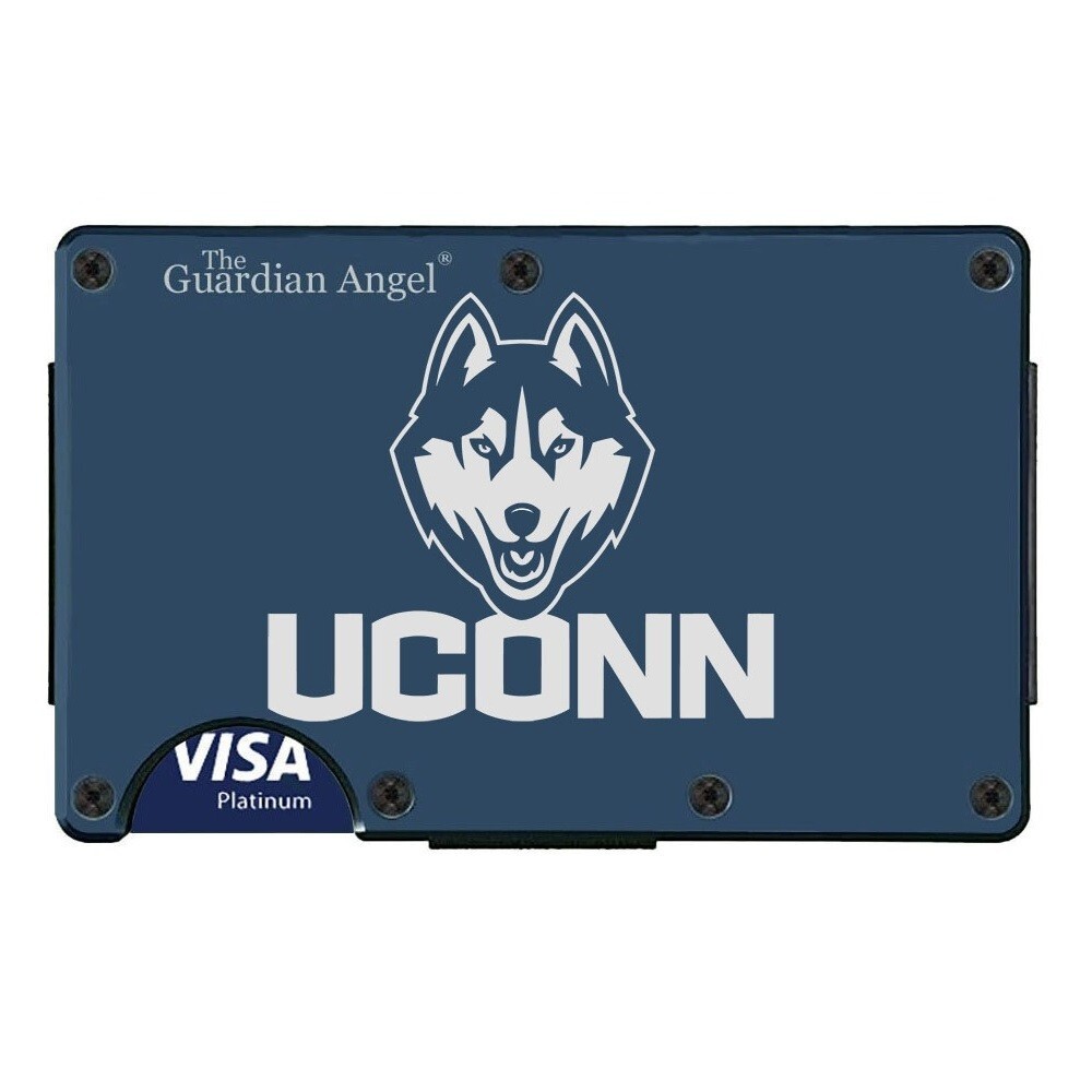 UConn Huskies Engraved Titanium Blue RFID Blocking Wallet w Clip D7
