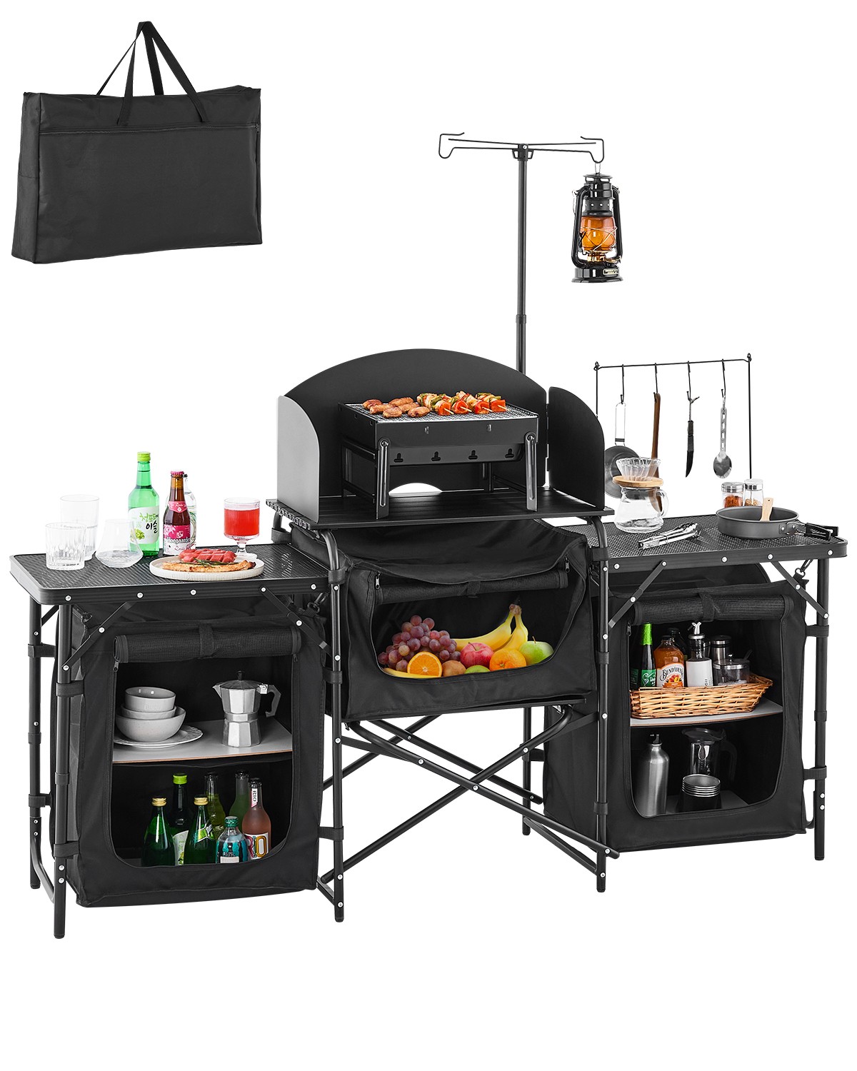 Camping Kitchen Table Portable Outdoor Cook Station Windshield Cupboard Aluminum