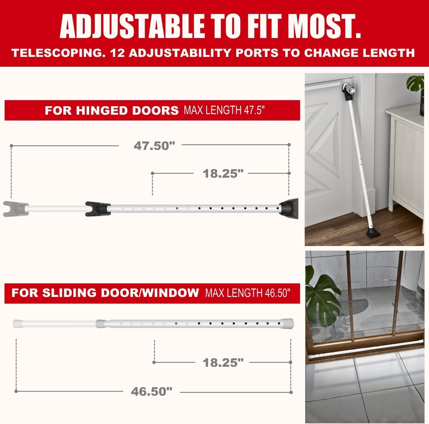 3-in-1 Door Security Bar - Adjustable Iron Lock Bar 2-Pack