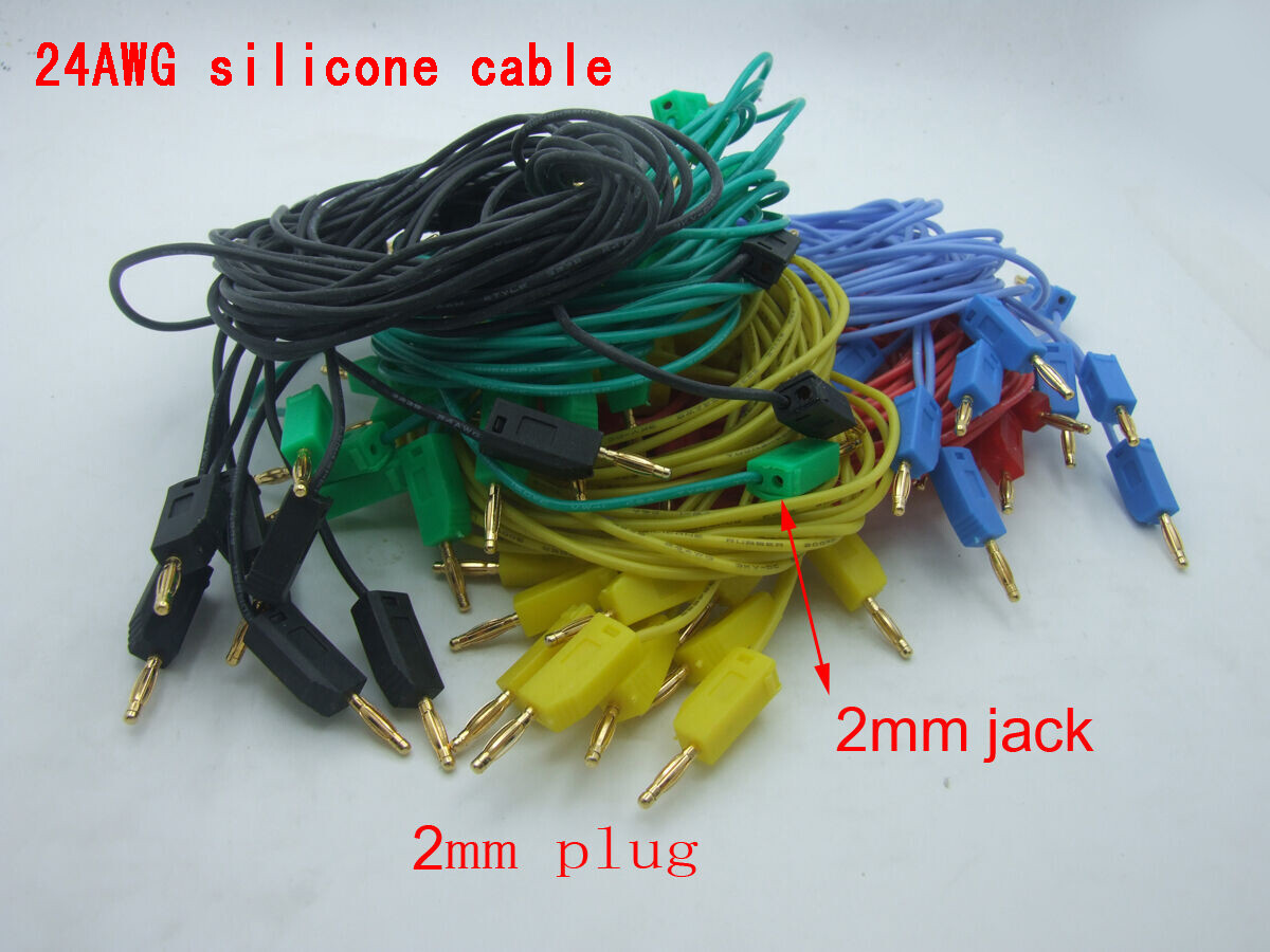 50PCS 5 color double 2mm Gold Banana Plug Cable 50CM for Test Probes Instrument