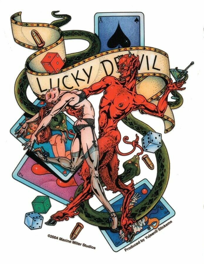 Lucky Dancing Devil Sexy Slut Martini & Snake Gambler Sticker Cool Casino Decal