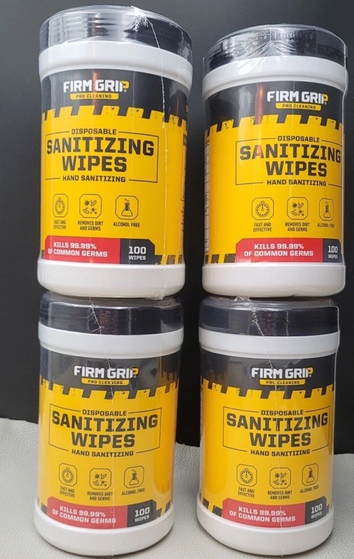 Lot of 4 Firm Grip DISPOSABLE WIPES Hand Cleaning  REMOVE DIRT 4 X 100 ALOE
