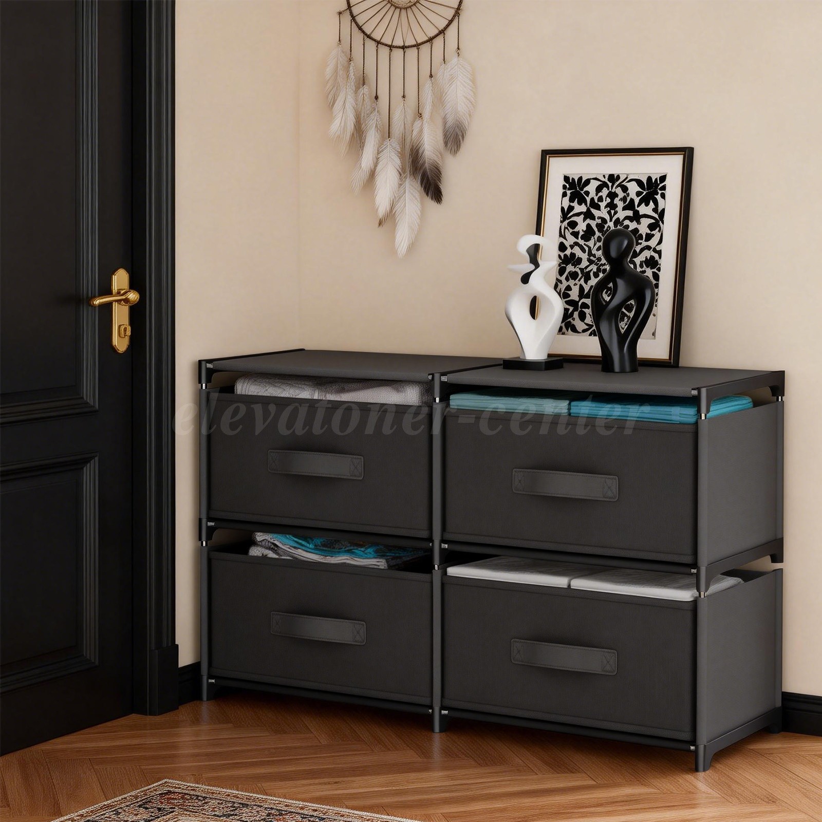 Non-Woven Fabric Multi-Functional Storage Cabinet, Double Row 4-Drawer