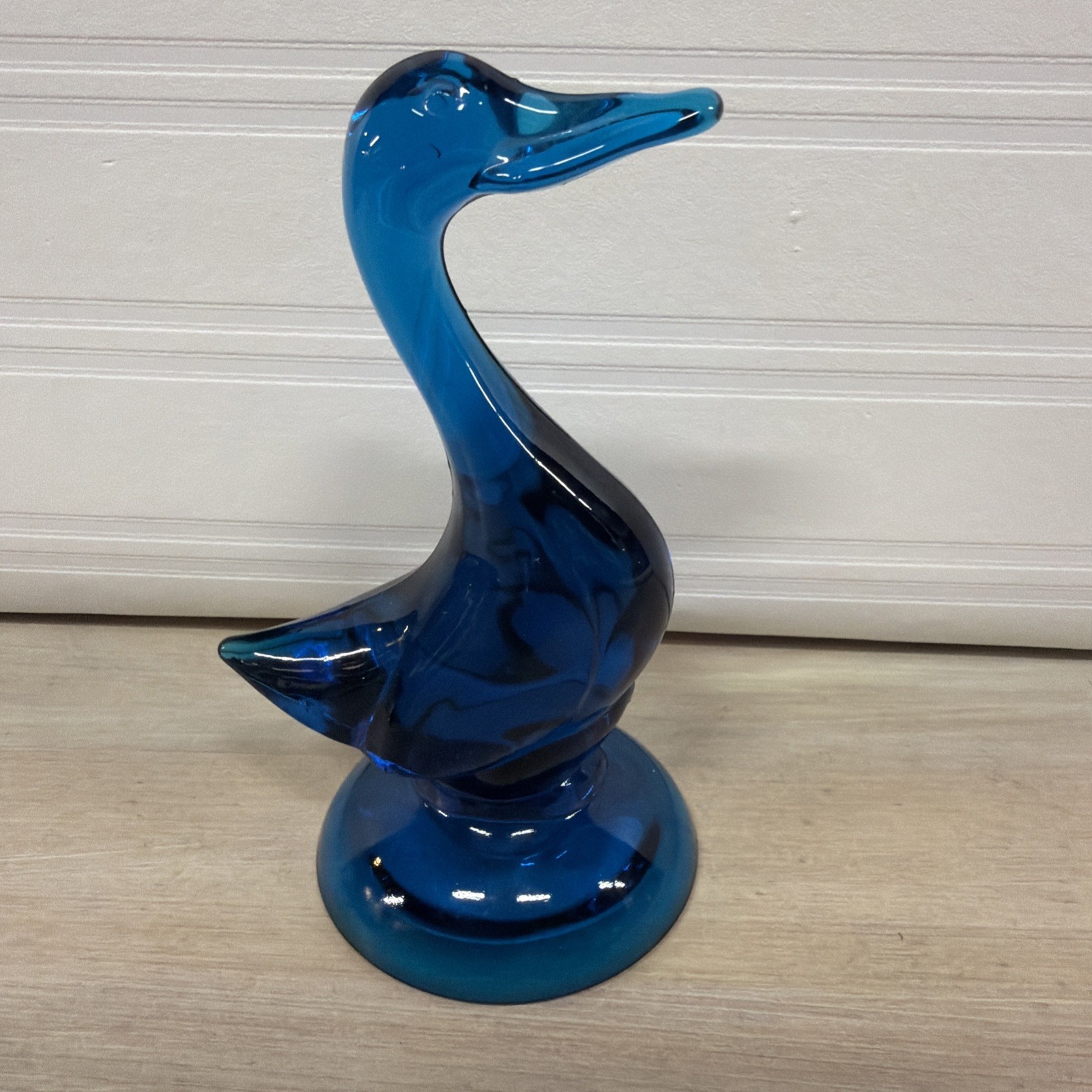 Vintage Viking Art Glass Bluenique Epic Duck Figurine Hand Blown Mid Century