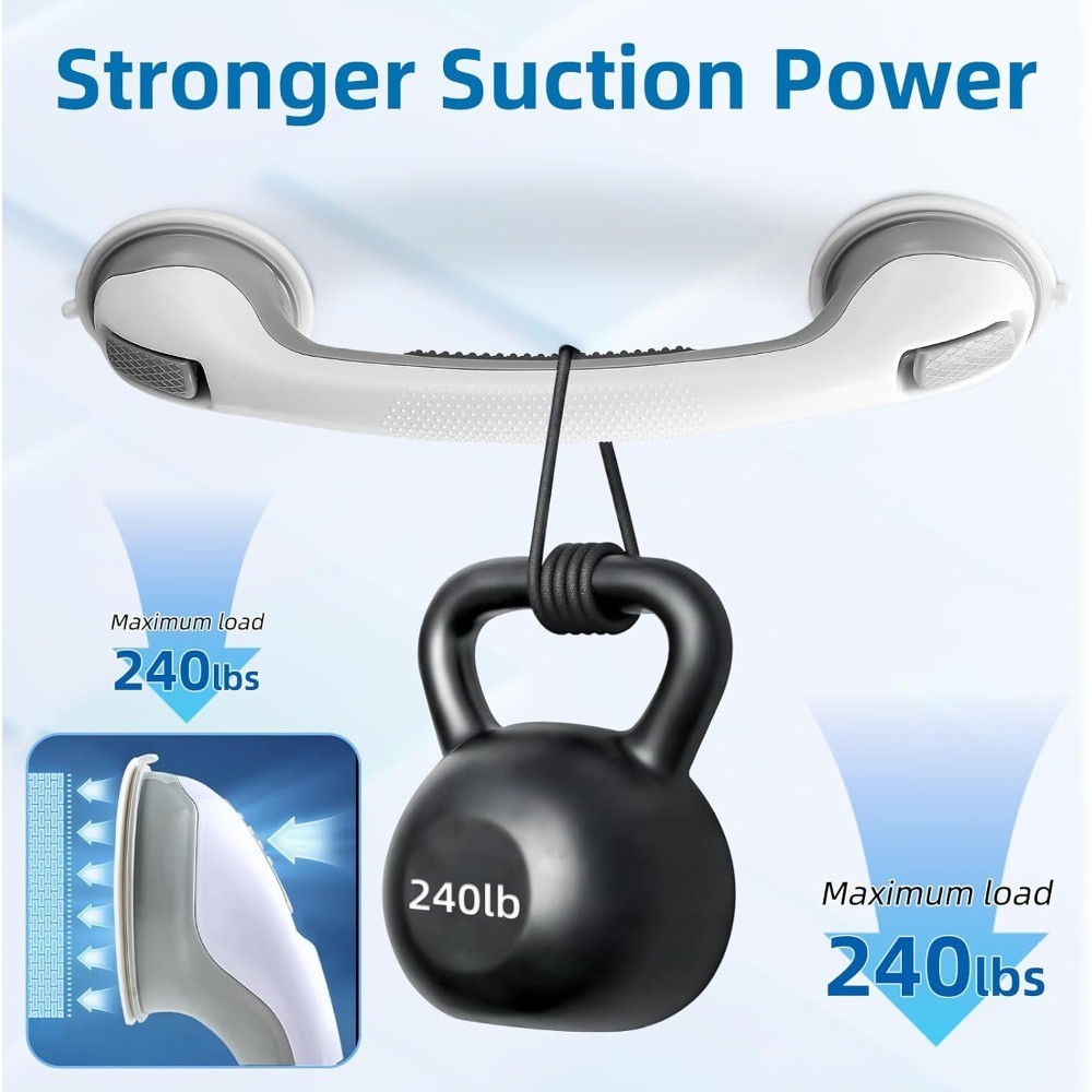 Strong Suction Shower Grab Bar 17inch, Bathroom Support Handle Elderly (2Pack)