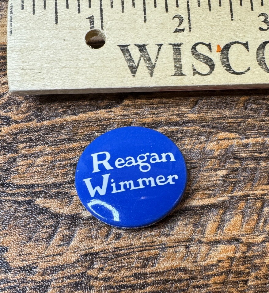 Vintage Republican Reagan Wimmer Political Pinback Button Waukesha WI