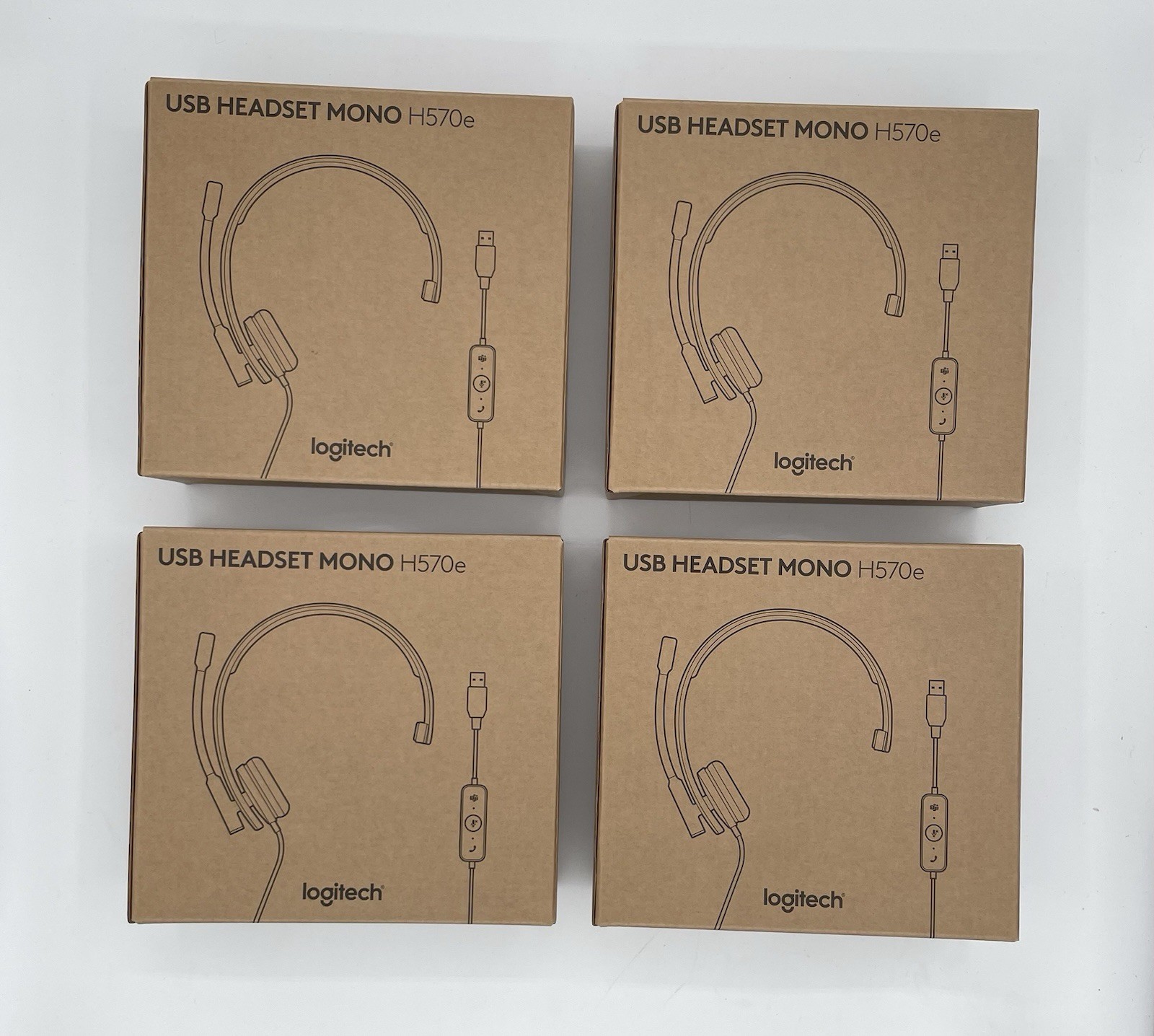 4 Pack Logitech H570e USB Headset with Microphone for PC and Mac