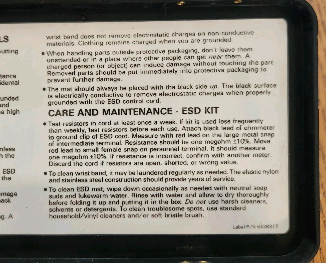 IBM ESD Handling Kit P/N 6428316 Electrostatic Sensitive Grounding Wrist Strap