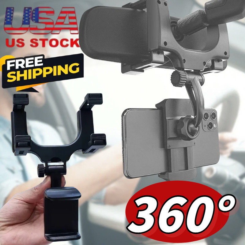 Universal 360 Rotation Car Rear View Mirror Mount Stand GPS Cell Phone Holder US