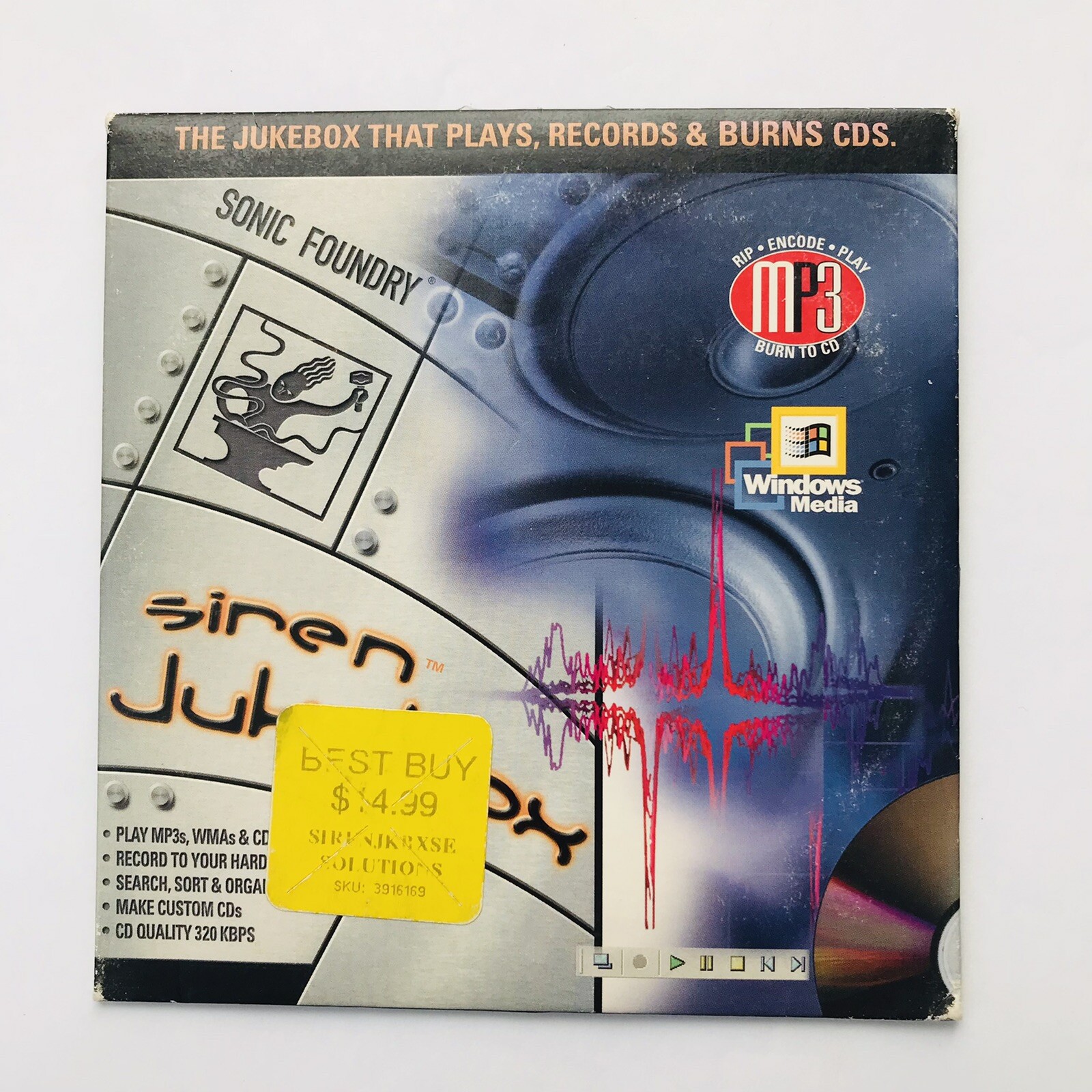 Sonic Foundry Siren Jukebox MP3 RIP Encode Play Burn To CD WMAs Windows Media 99